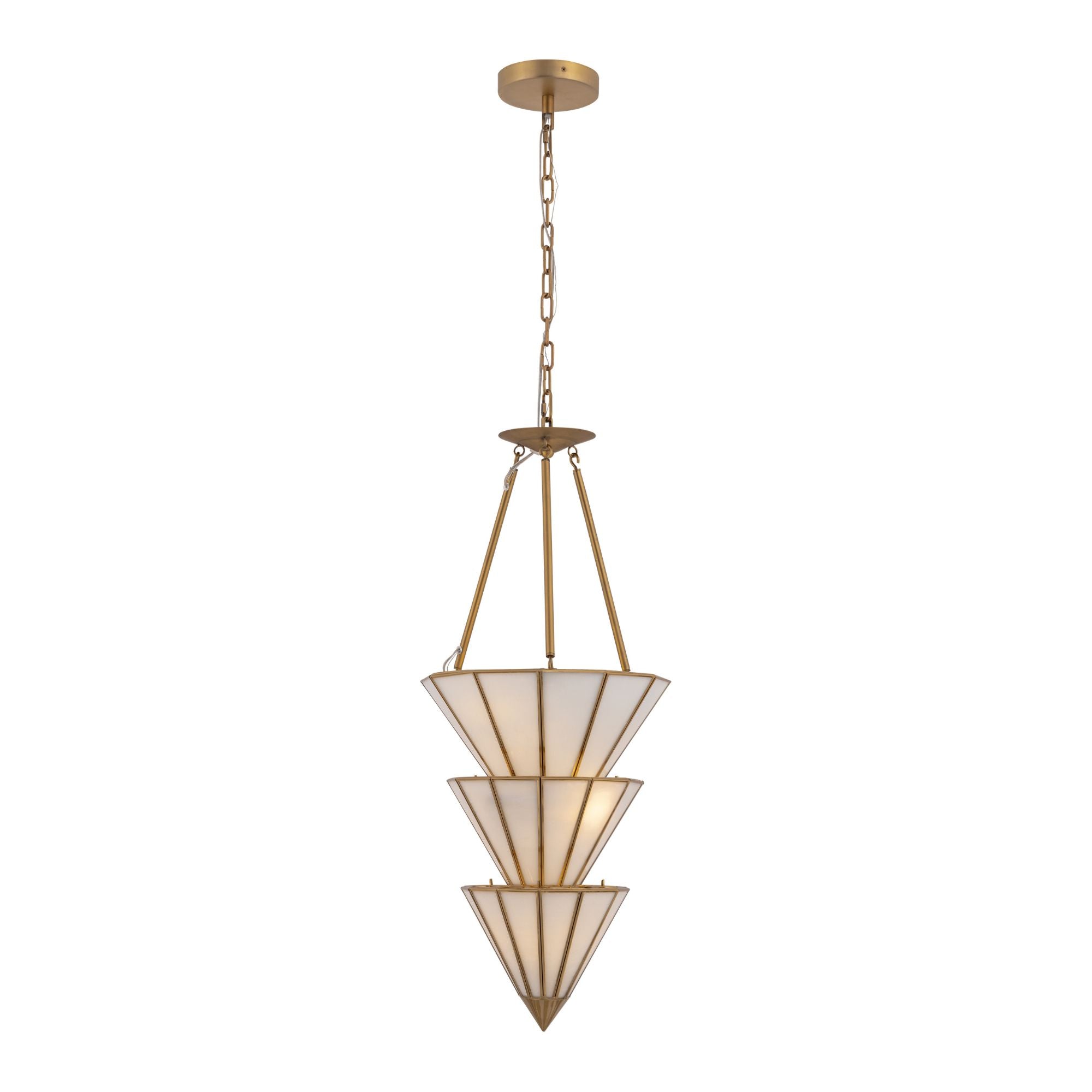 Metropolitan Jaxen 34.5 in. 5-Light Pendant, Legacy Brass with White Handmade Art Glass