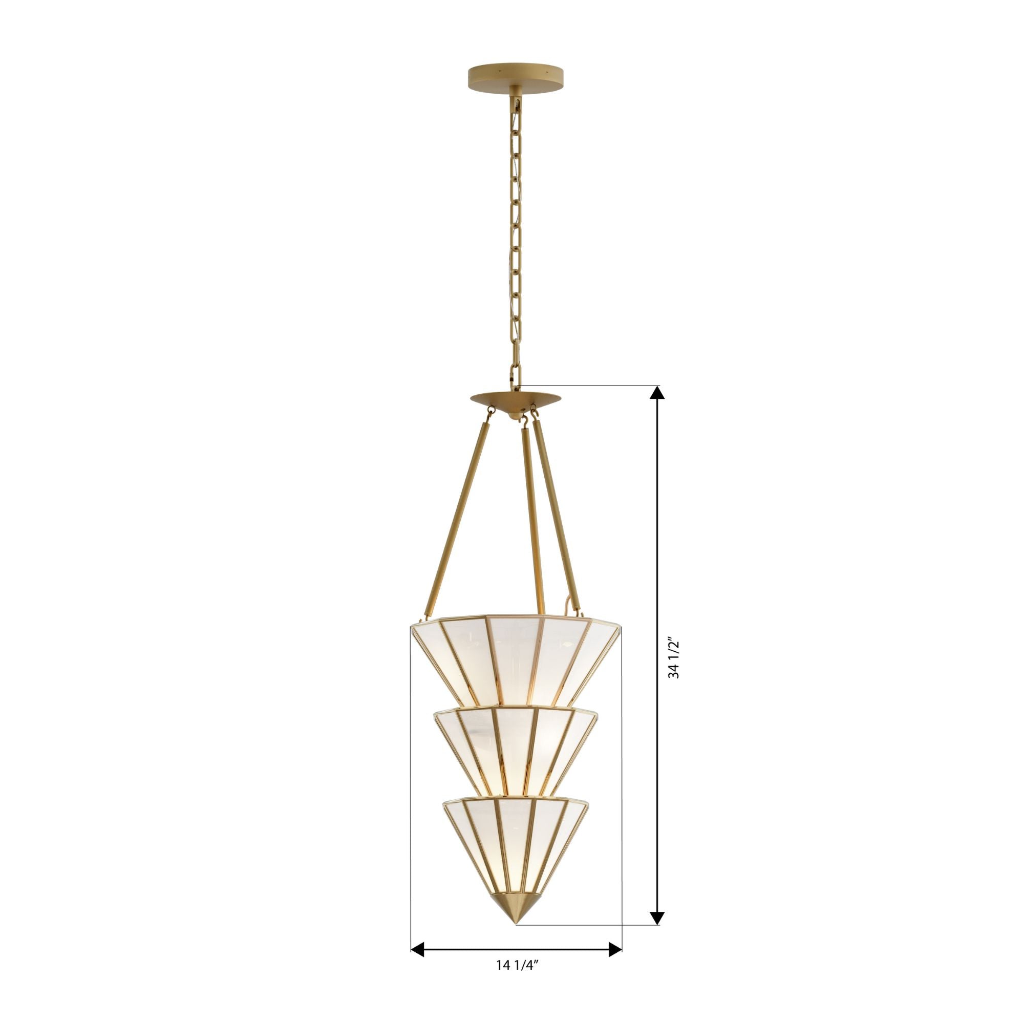 Metropolitan Jaxen 34.5 in. 5-Light Pendant, Legacy Brass with White Handmade Art Glass