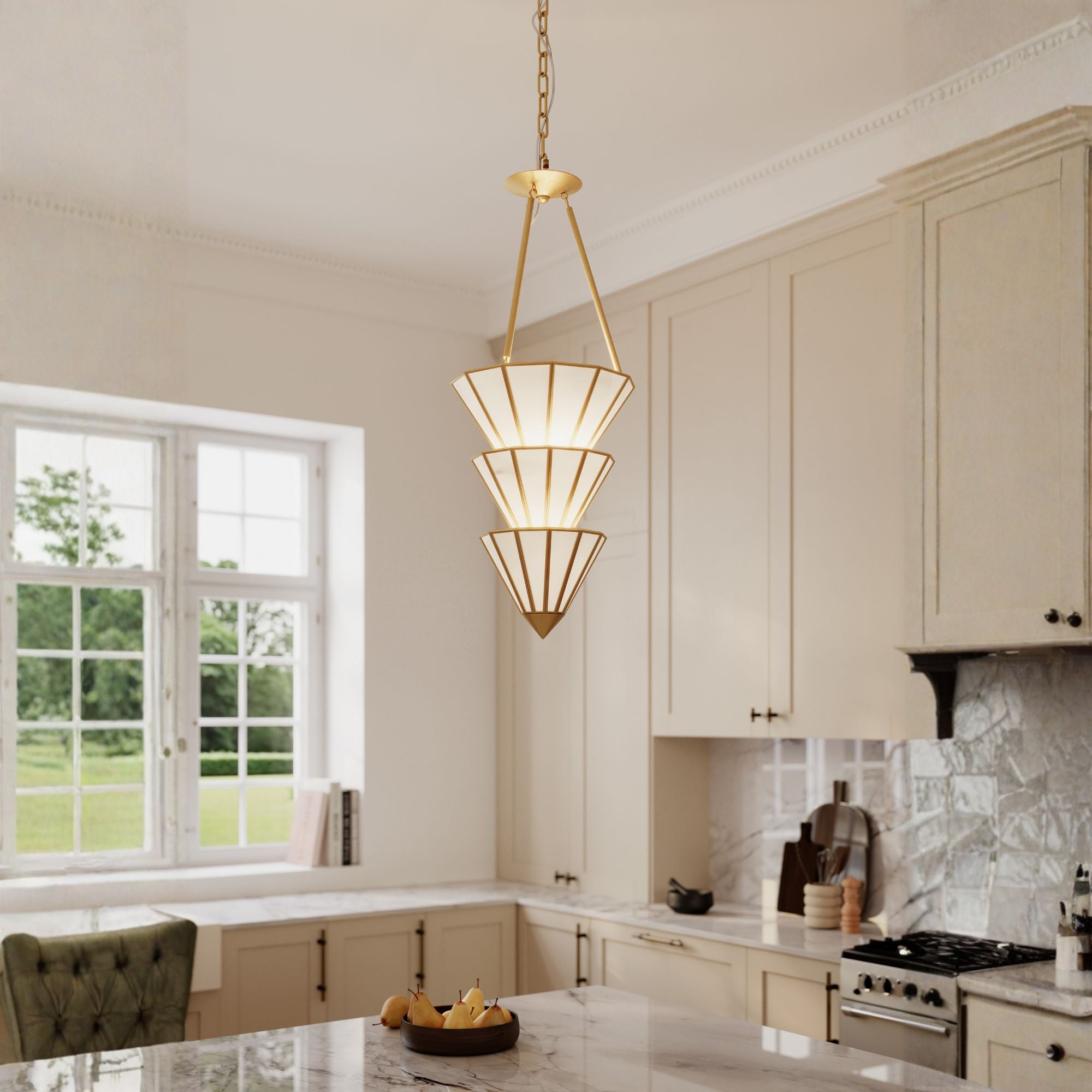 Metropolitan Jaxen Pendant, Legacy Brass with White Handmade Glass