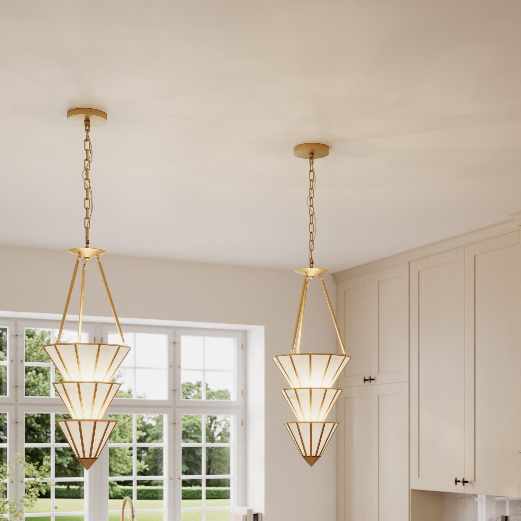 Metropolitan Jaxen Pendant, Legacy Brass with White Handmade Glass