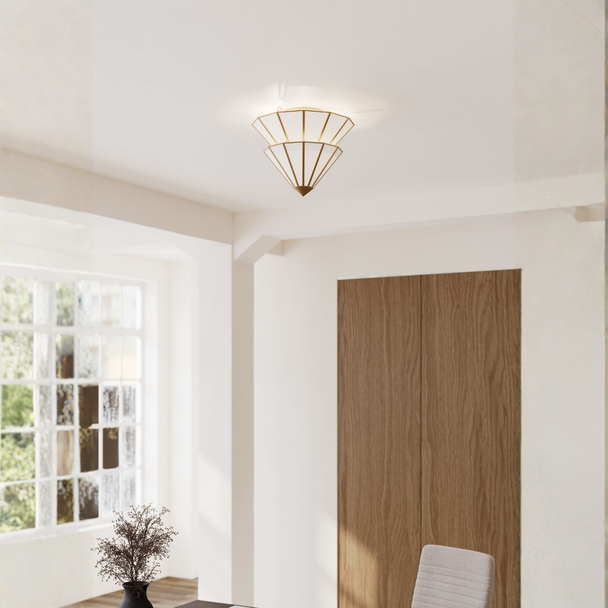 Metropolitan Jaxen 17.75 in. 3-Light Semi-Flush Mount, Legacy Brass & White Handmade