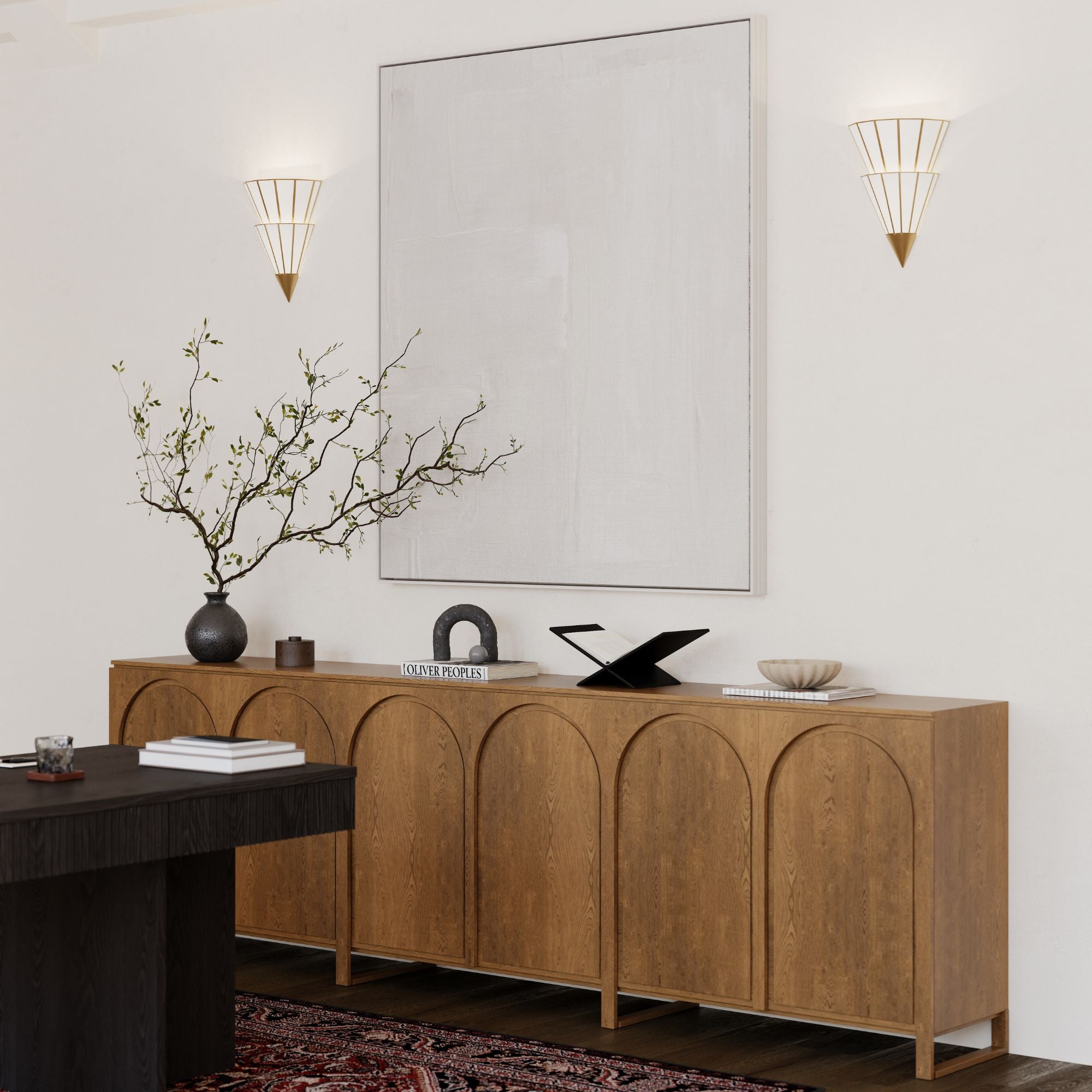 Metropolitan Jaxen 14 in. 2-Light Wall Sconce, Legacy Brass with White Handmade Art Glass