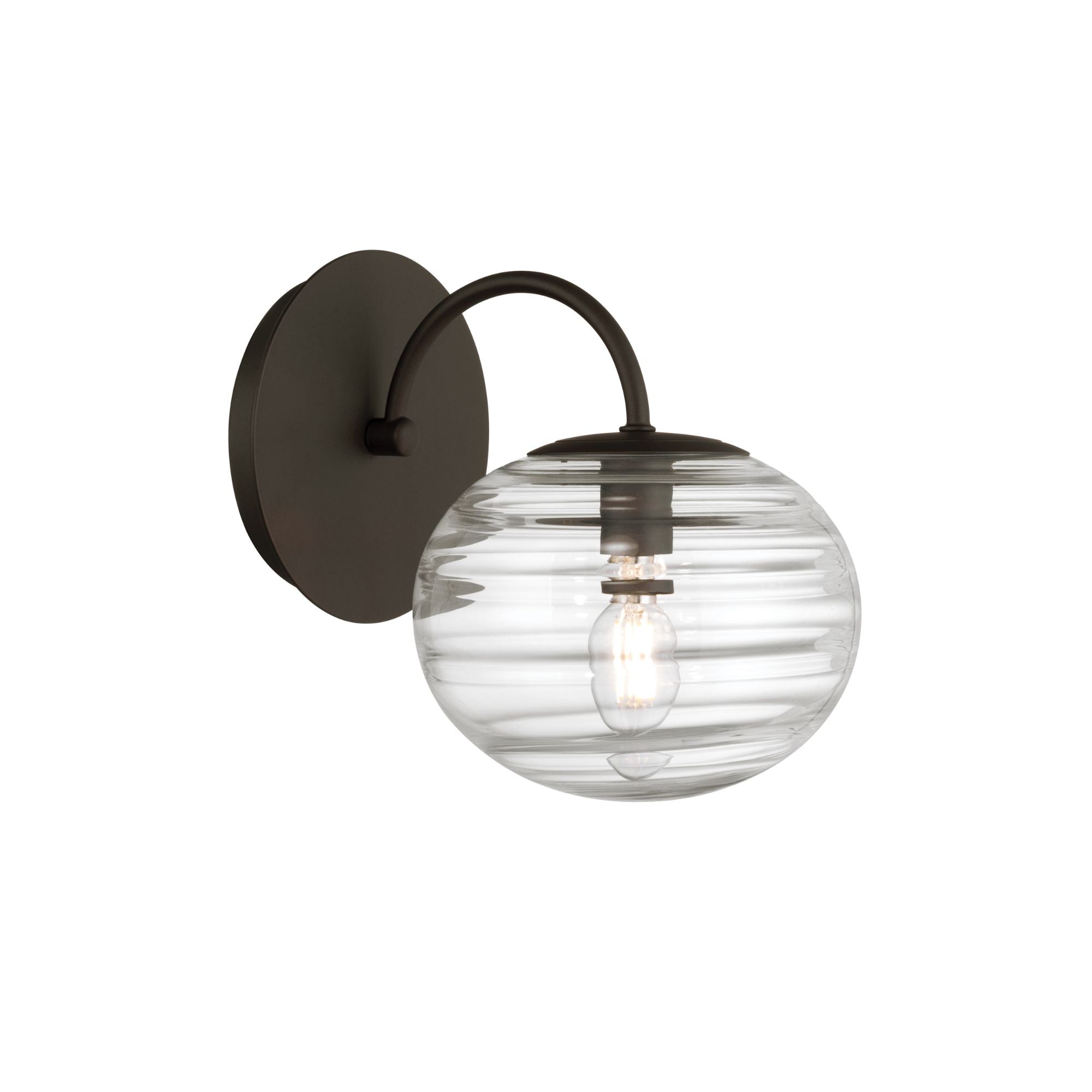 Metropolitan Lenora 8.25 in. Bathroom Vanity Light, Dark Bronze with Clear Ribbed Globe Glass