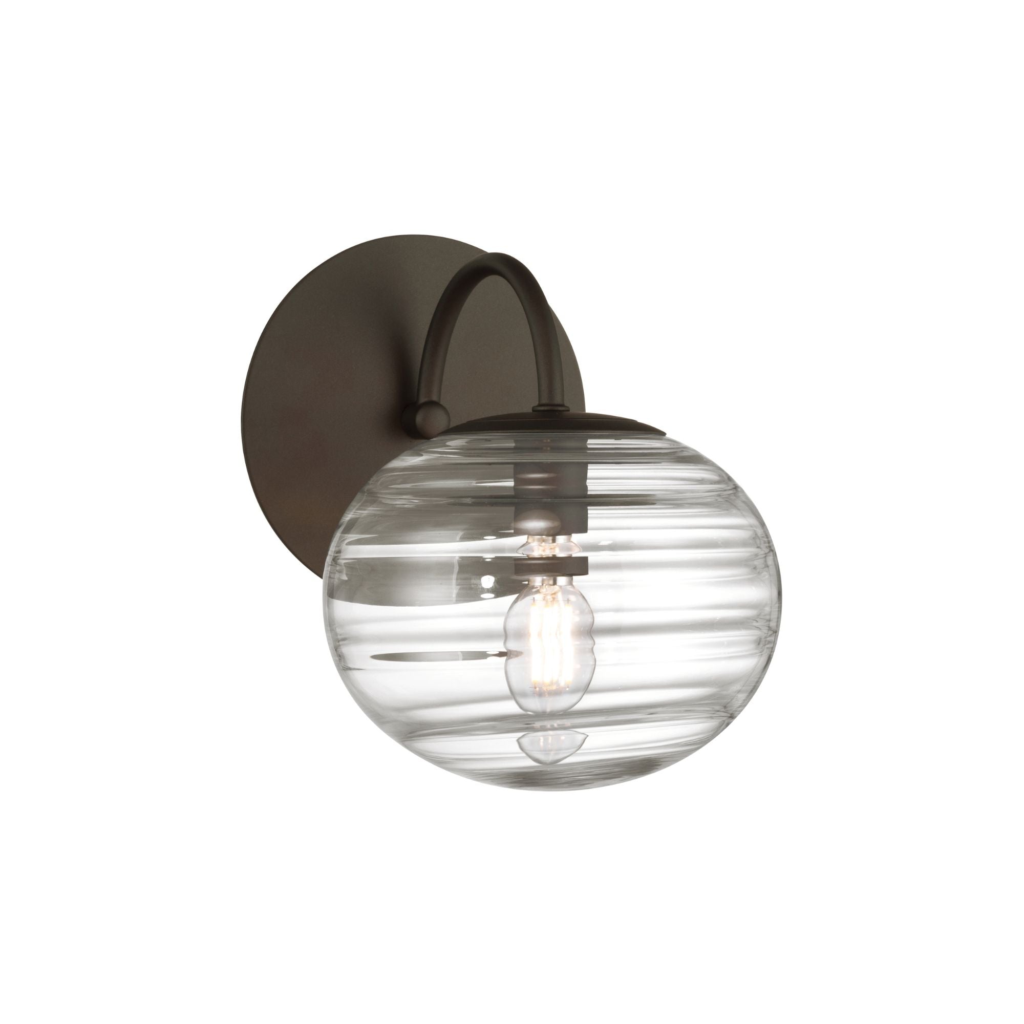 Metropolitan Lenora 8.25 in. Bathroom Vanity Light, Dark Bronze with Clear Ribbed Globe Glass