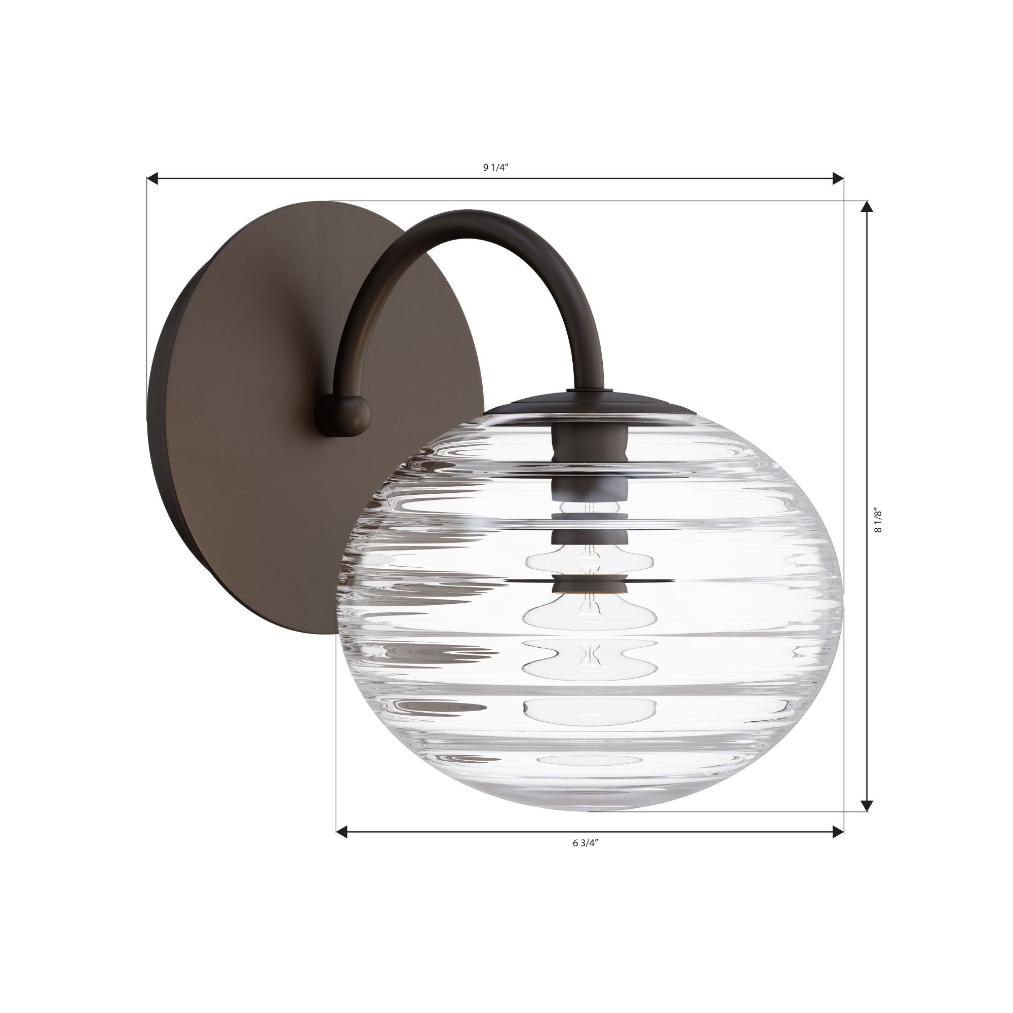 Metropolitan Lenora 8.25 in. Bathroom Vanity Light, Dark Bronze with Clear Ribbed Globe Glass