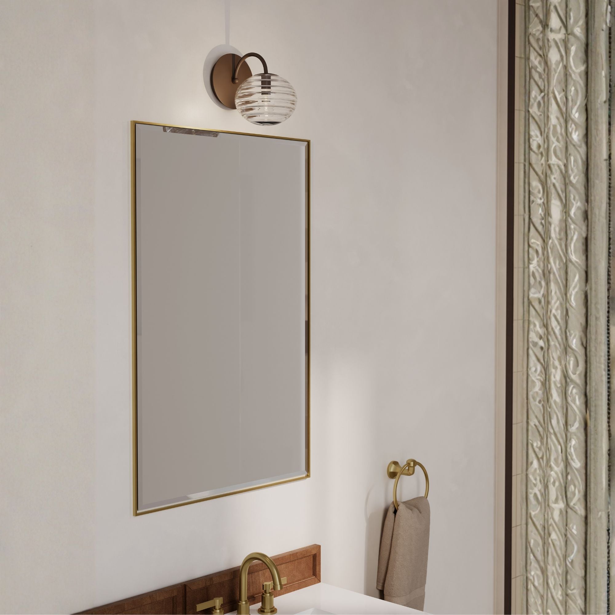 Metropolitan Lenora 8.25 in. Bathroom Vanity Light, Dark Bronze with Clear Ribbed Globe Glass