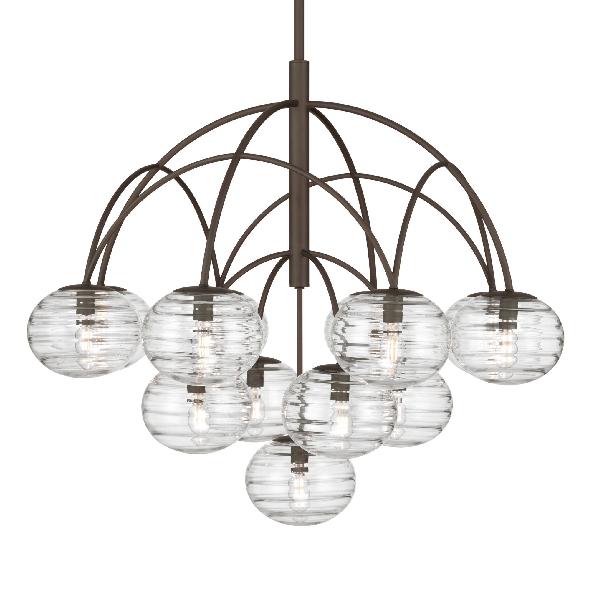 Metropolitan Lenora 34.25 in. 13-Light Chandelier, Dark Bronze with Clear Ribbed Glass