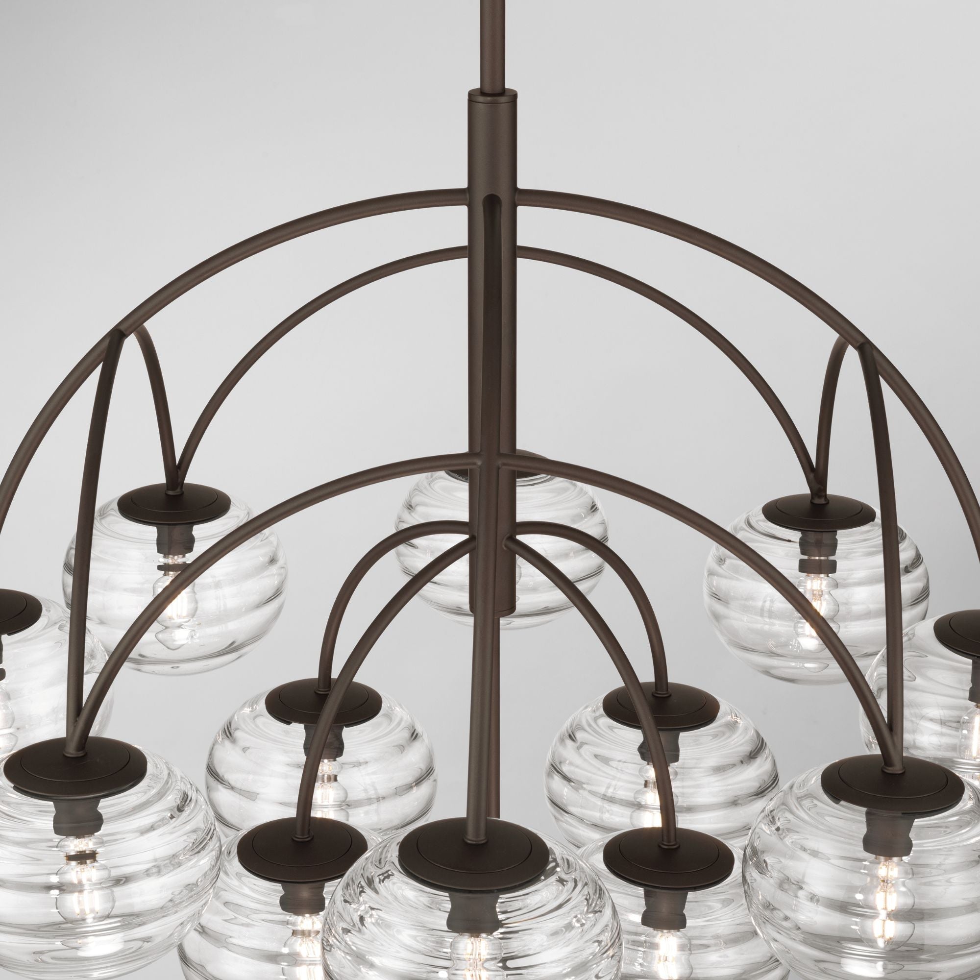 Metropolitan Lenora 34.25 in. 13-Light Chandelier, Dark Bronze with Clear Ribbed Glass