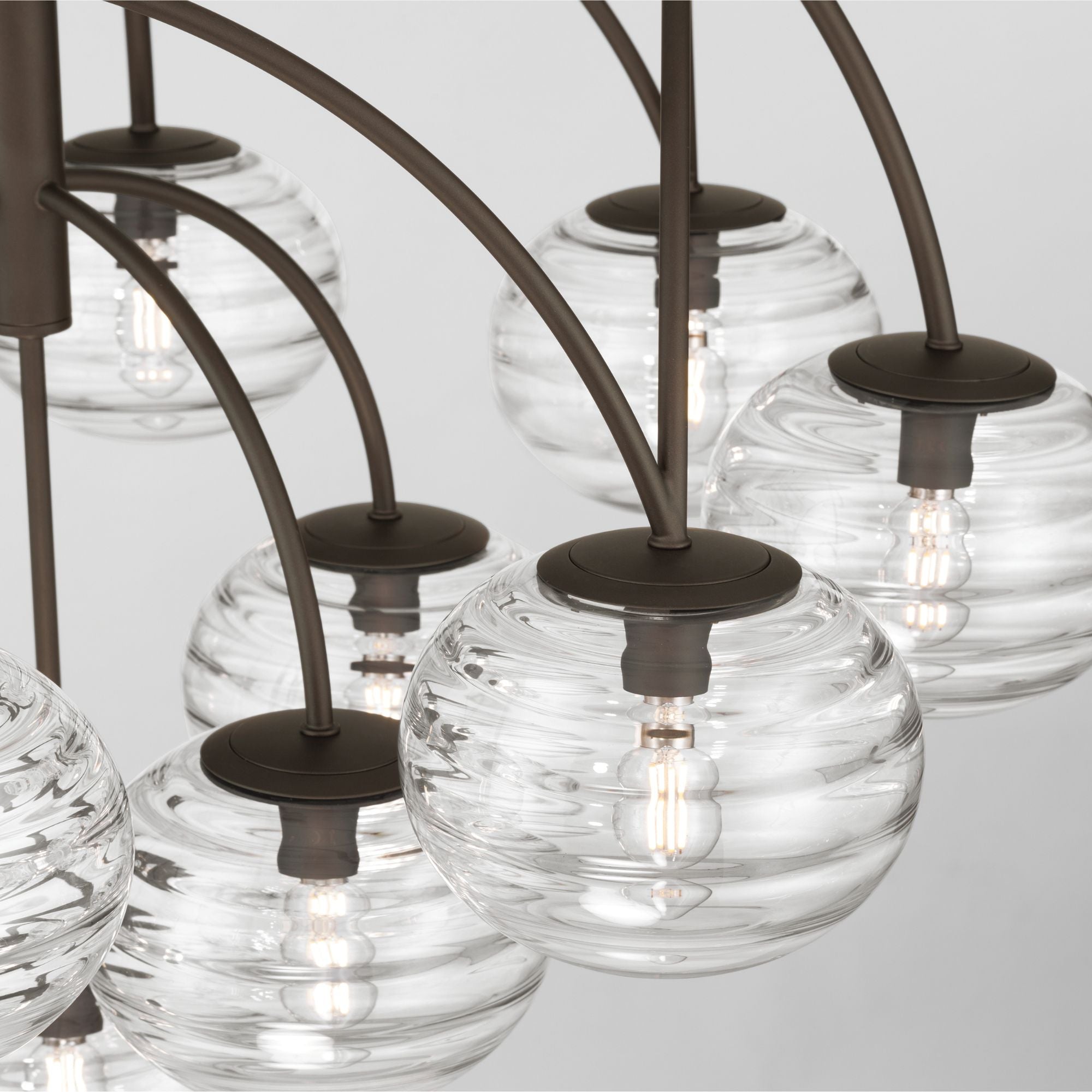 Metropolitan Lenora 34.25 in. 13-Light Chandelier, Dark Bronze with Clear Ribbed Glass