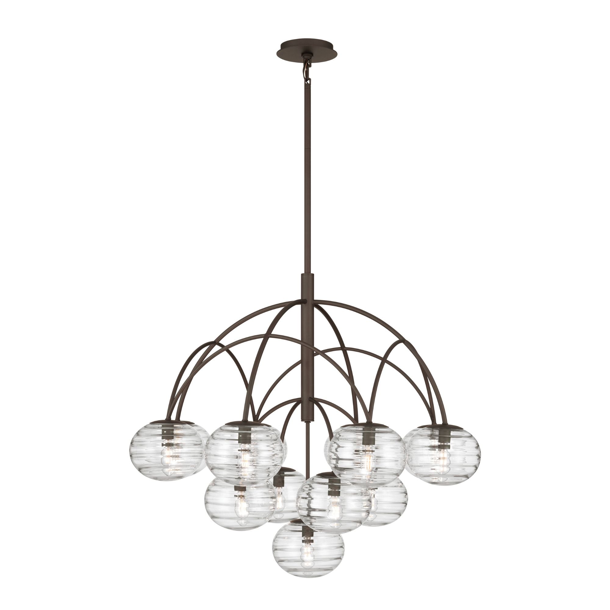 Metropolitan Lenora 34.25 in. 13-Light Chandelier, Dark Bronze with Clear Ribbed Glass