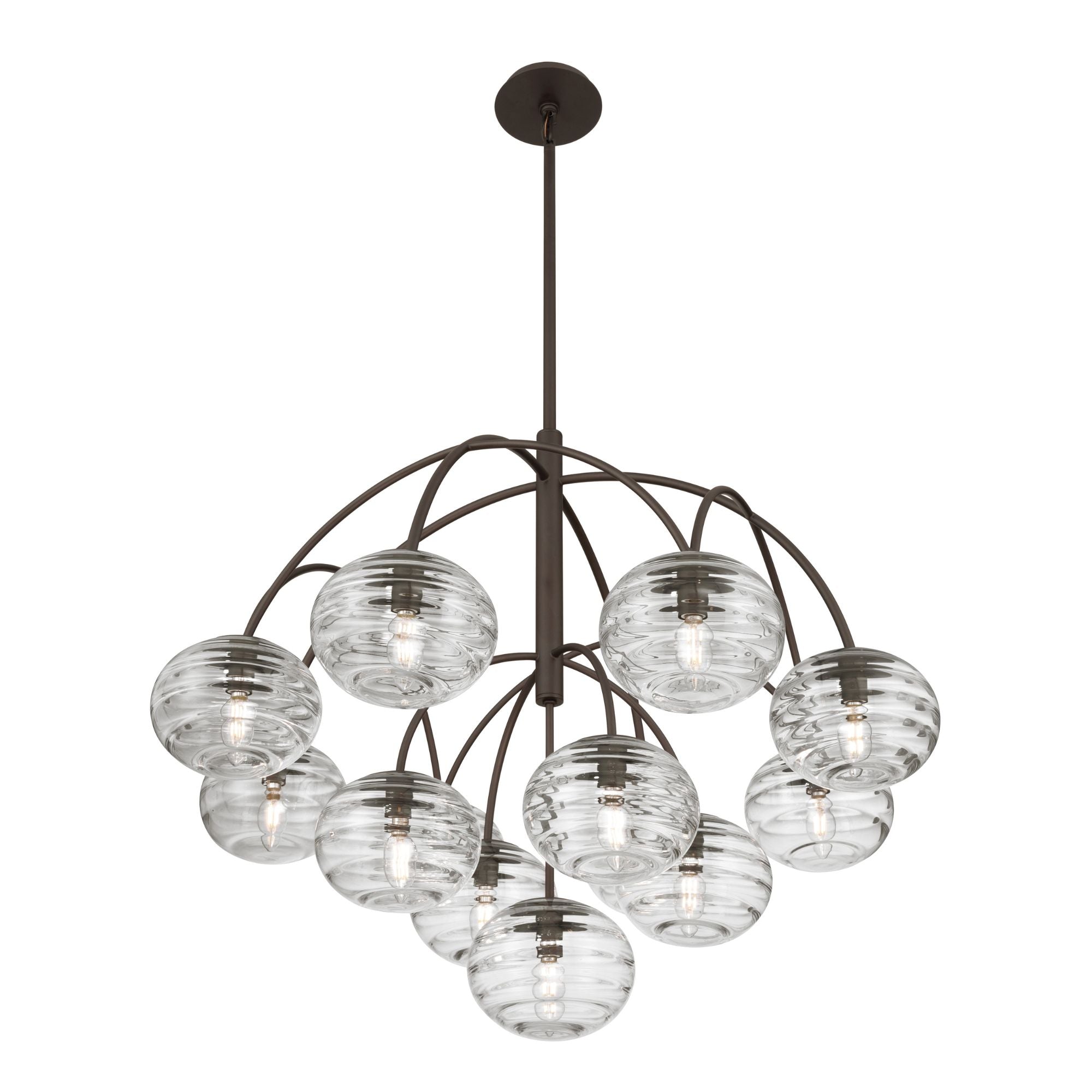 Metropolitan Lenora 34.25 in. 13-Light Chandelier, Dark Bronze with Clear Ribbed Glass