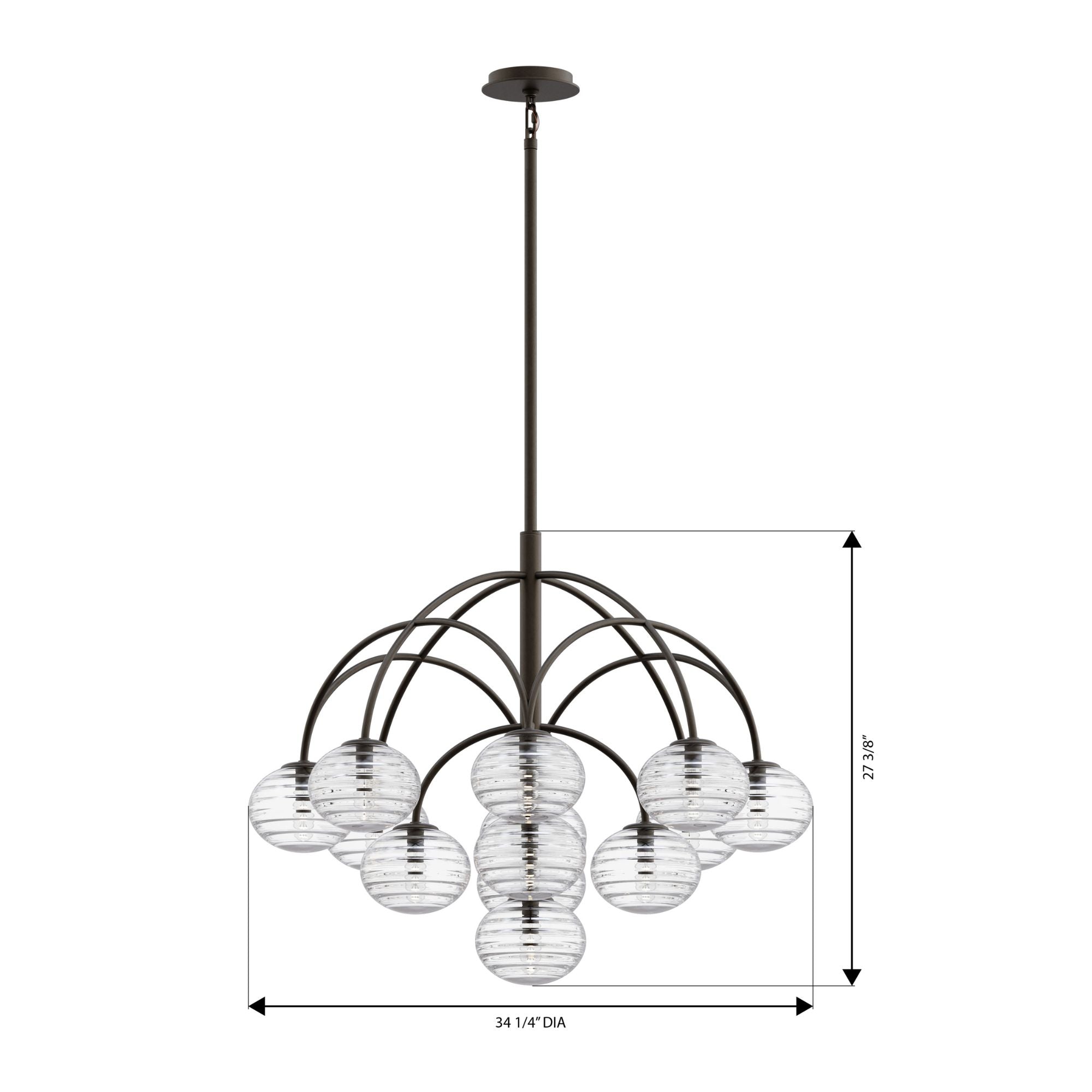 Metropolitan Lenora 34.25 in. 13-Light Chandelier, Dark Bronze with Clear Ribbed Glass
