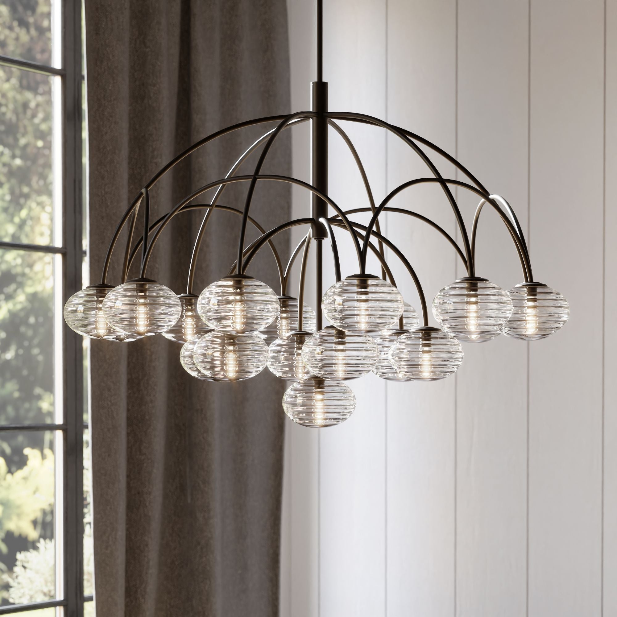 Metropolitan Lenora 47.75 in. 19-Light Chandelier, Dark Bronze with Clear Ribbed Glass