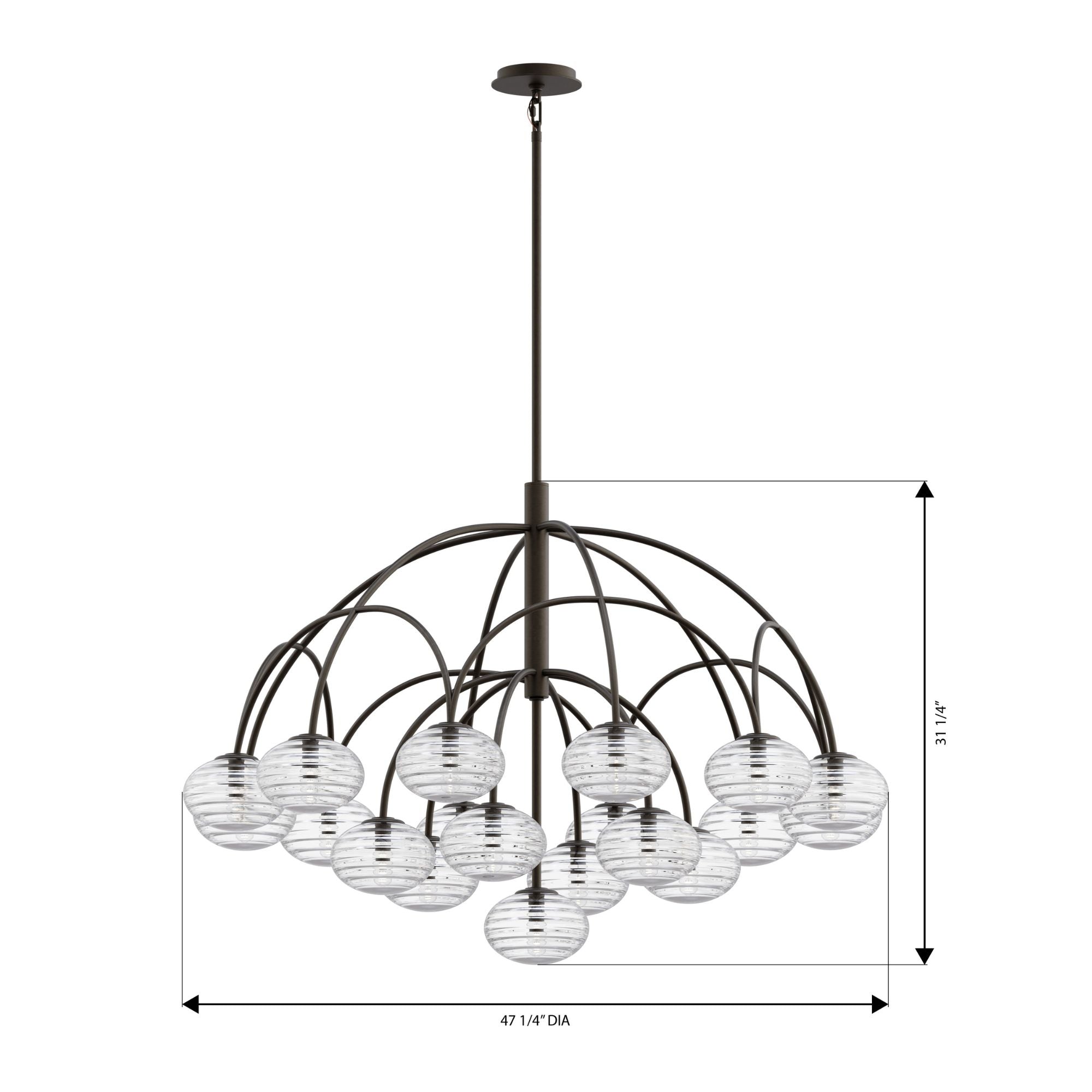Metropolitan Lenora 47.75 in. 19-Light Chandelier, Dark Bronze with Clear Ribbed Glass