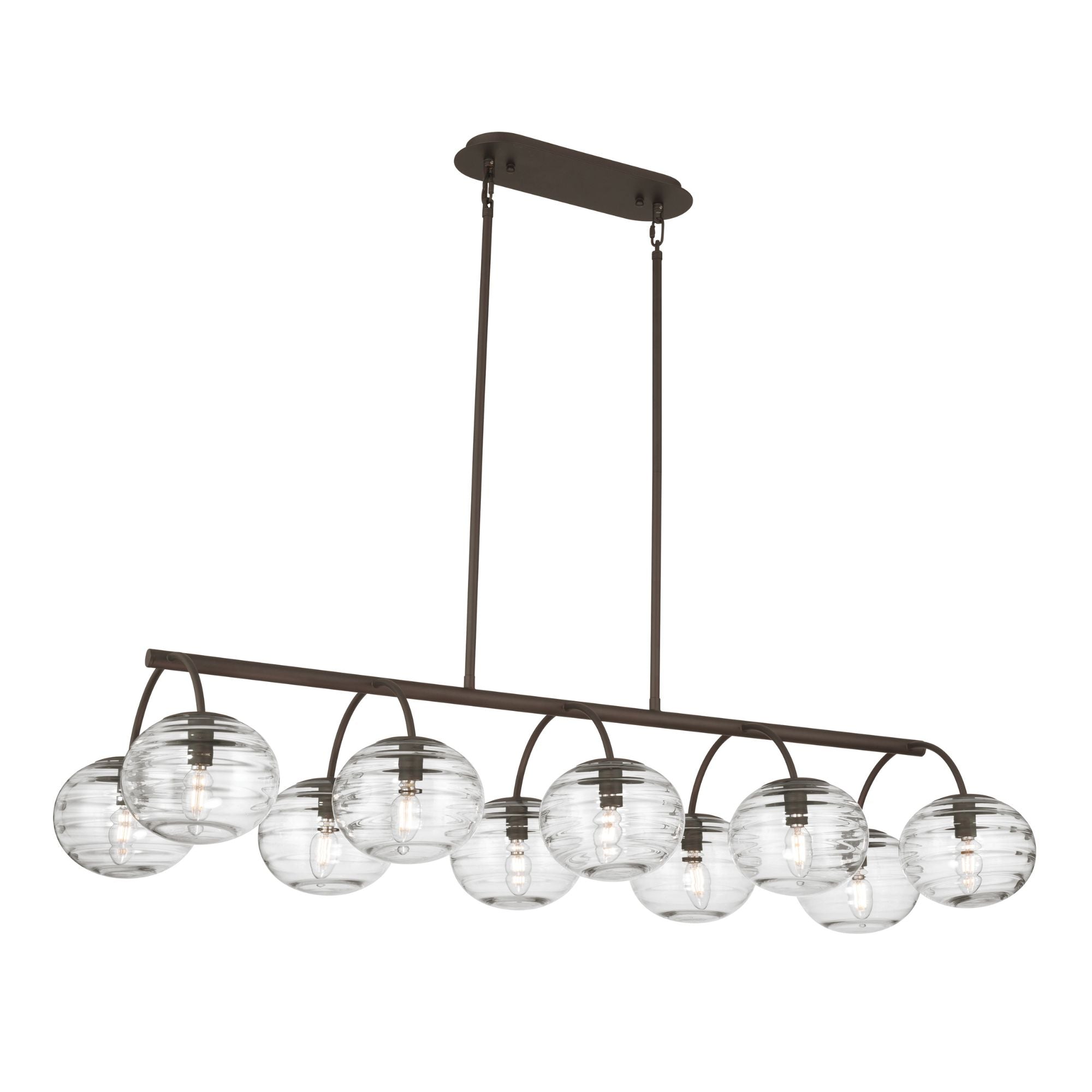 Metropolitan Lenora 47 in. 10-Light Linear Chandelier, Dark Bronze with Clear Ribbed Glass