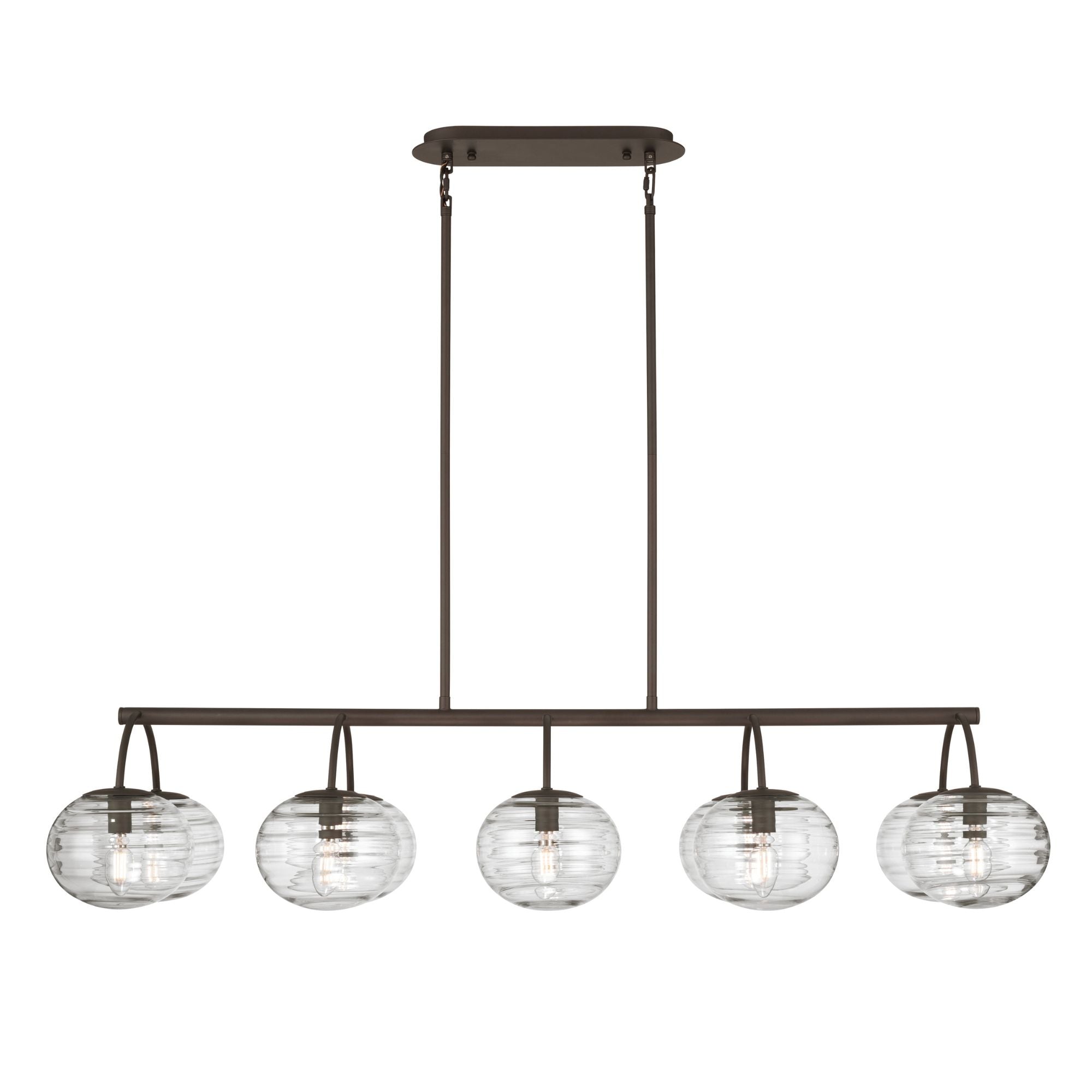 Metropolitan Lenora 47 in. 10-Light Linear Chandelier, Dark Bronze with Clear Ribbed Glass