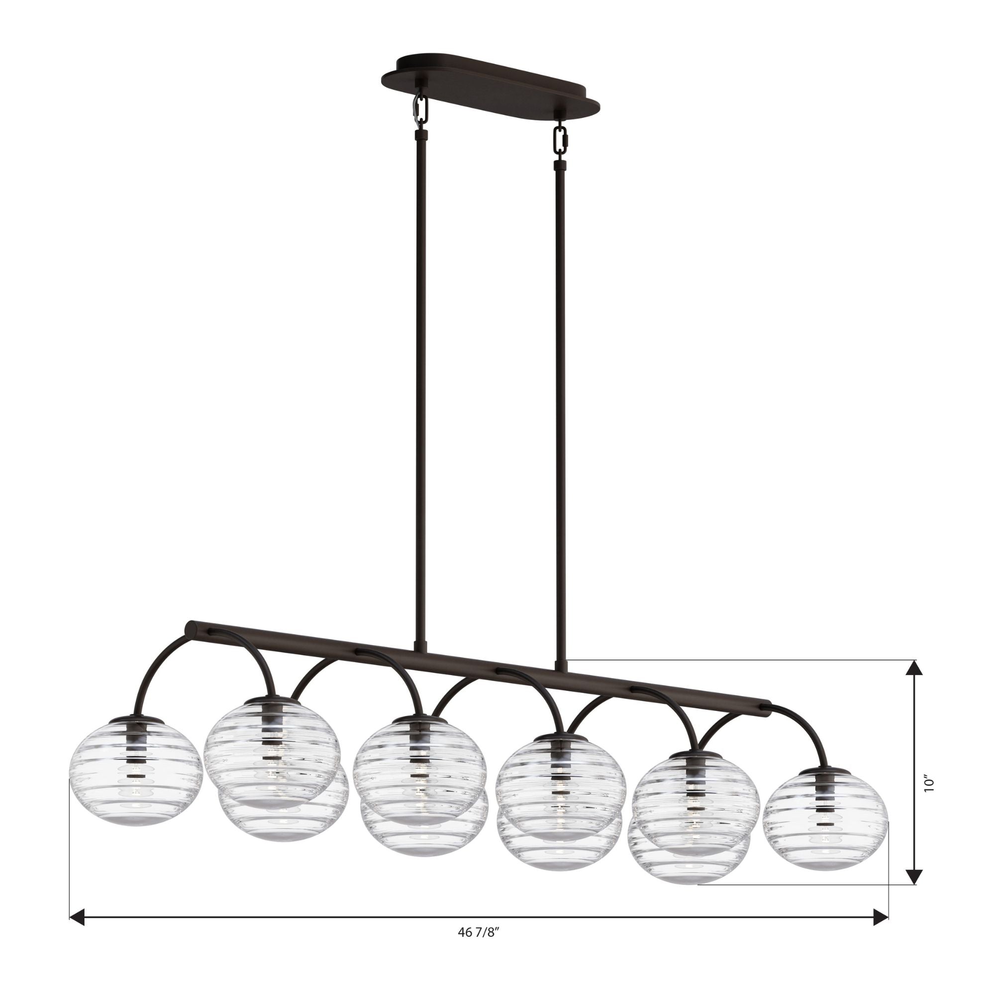Metropolitan Lenora 47 in. 10-Light Linear Chandelier, Dark Bronze with Clear Ribbed Glass