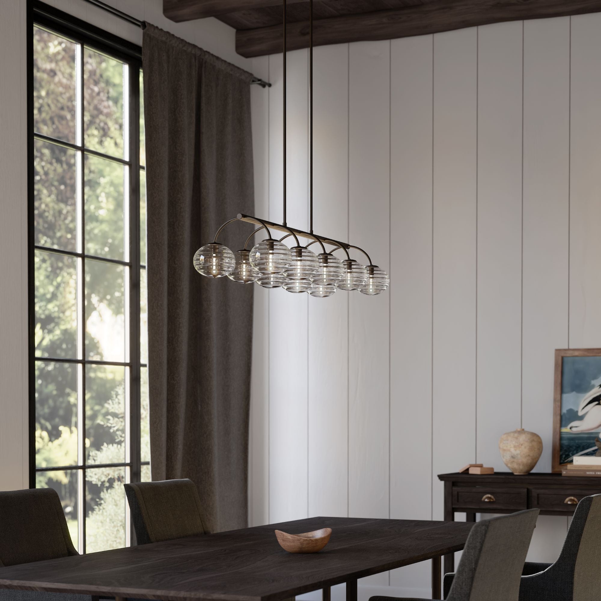 Metropolitan Lenora 47 in. 10-Light Linear Chandelier, Dark Bronze with Clear Ribbed Glass