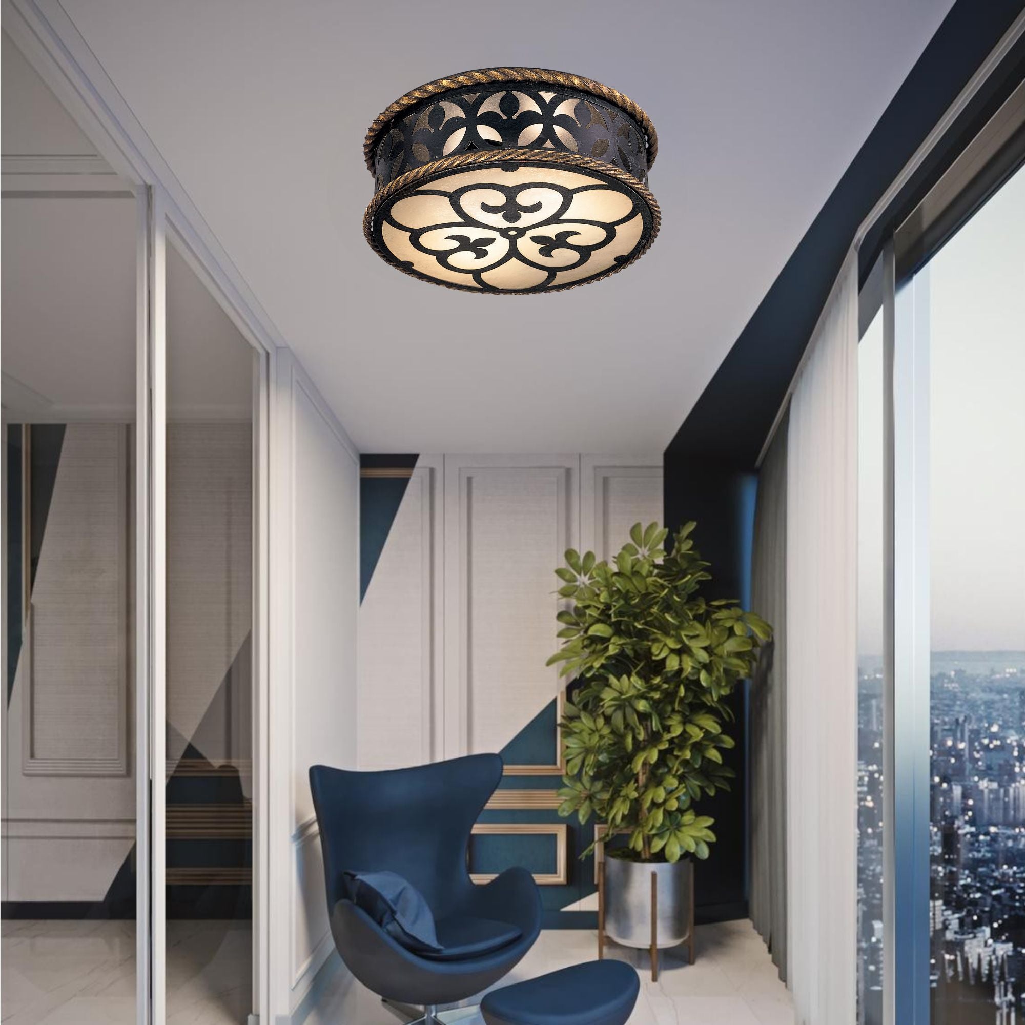 Montparnasse 16" 2-Light Flush Mount, French Coal & Gold Finish