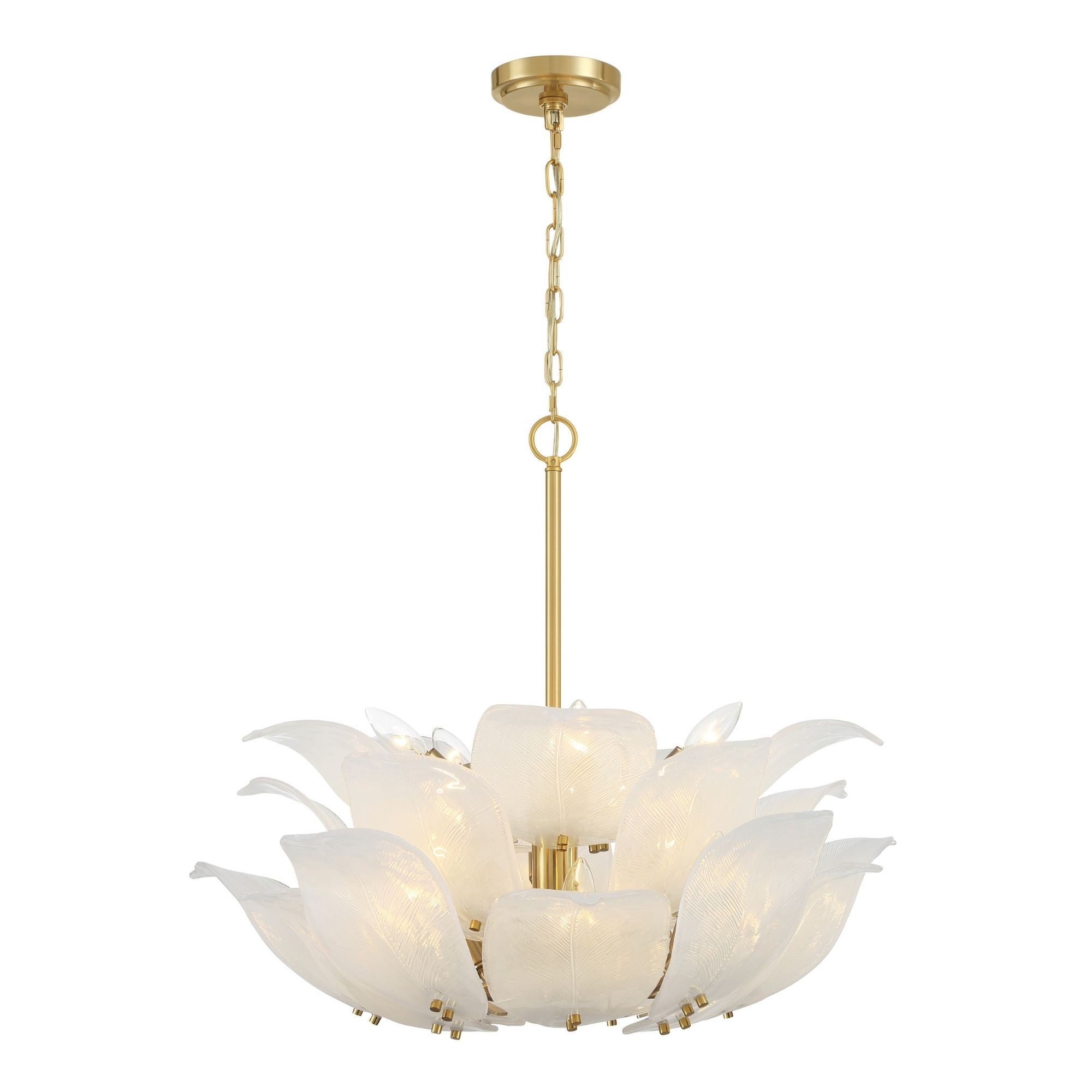 Metropolitan Orchid 28.5" 10-Light Pendant, Legacy Brass with Handmade Glass Shades