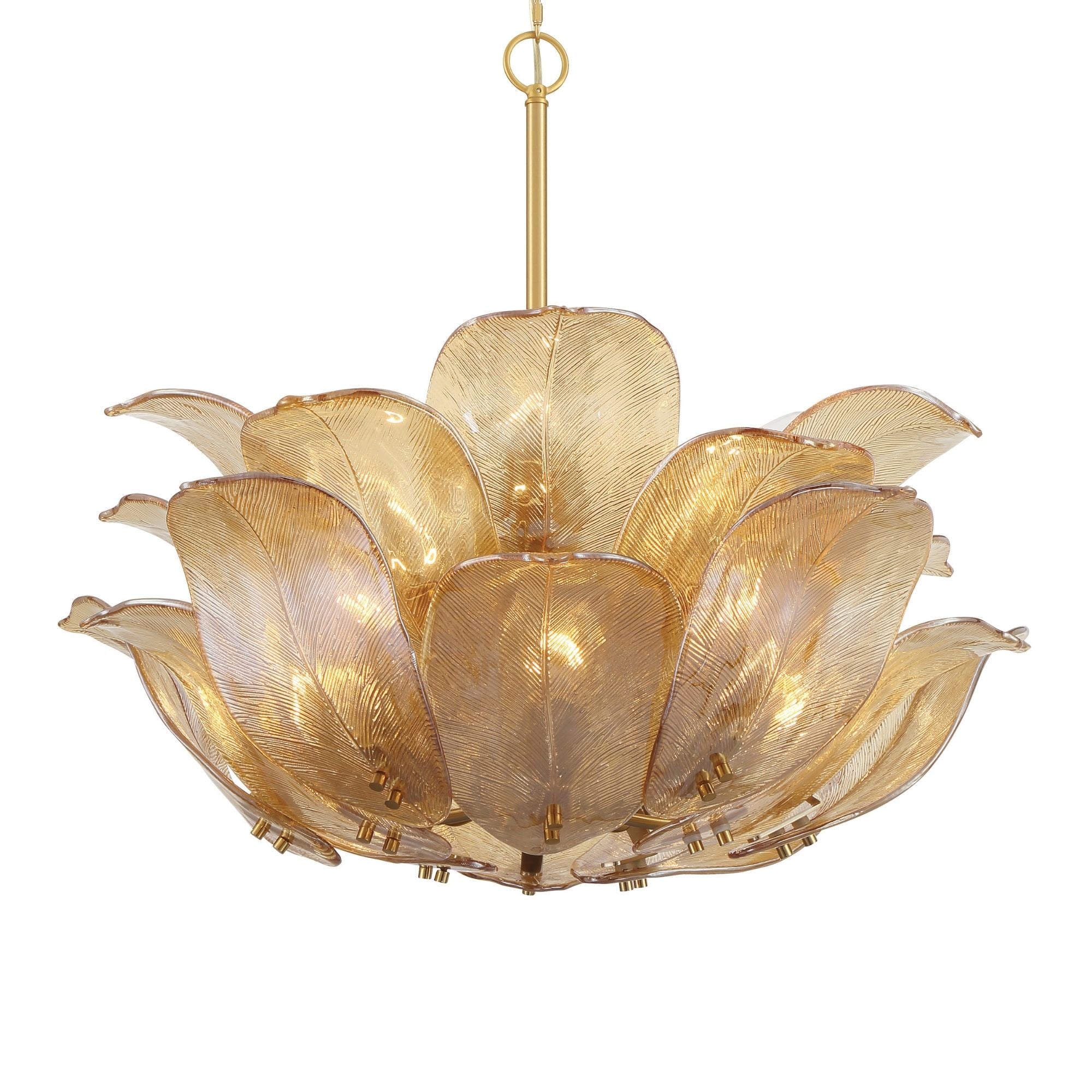 Metropolitan Orchid 28.5 in. 10-Light Pendant, Legacy Brass with Handmade Amber Glass