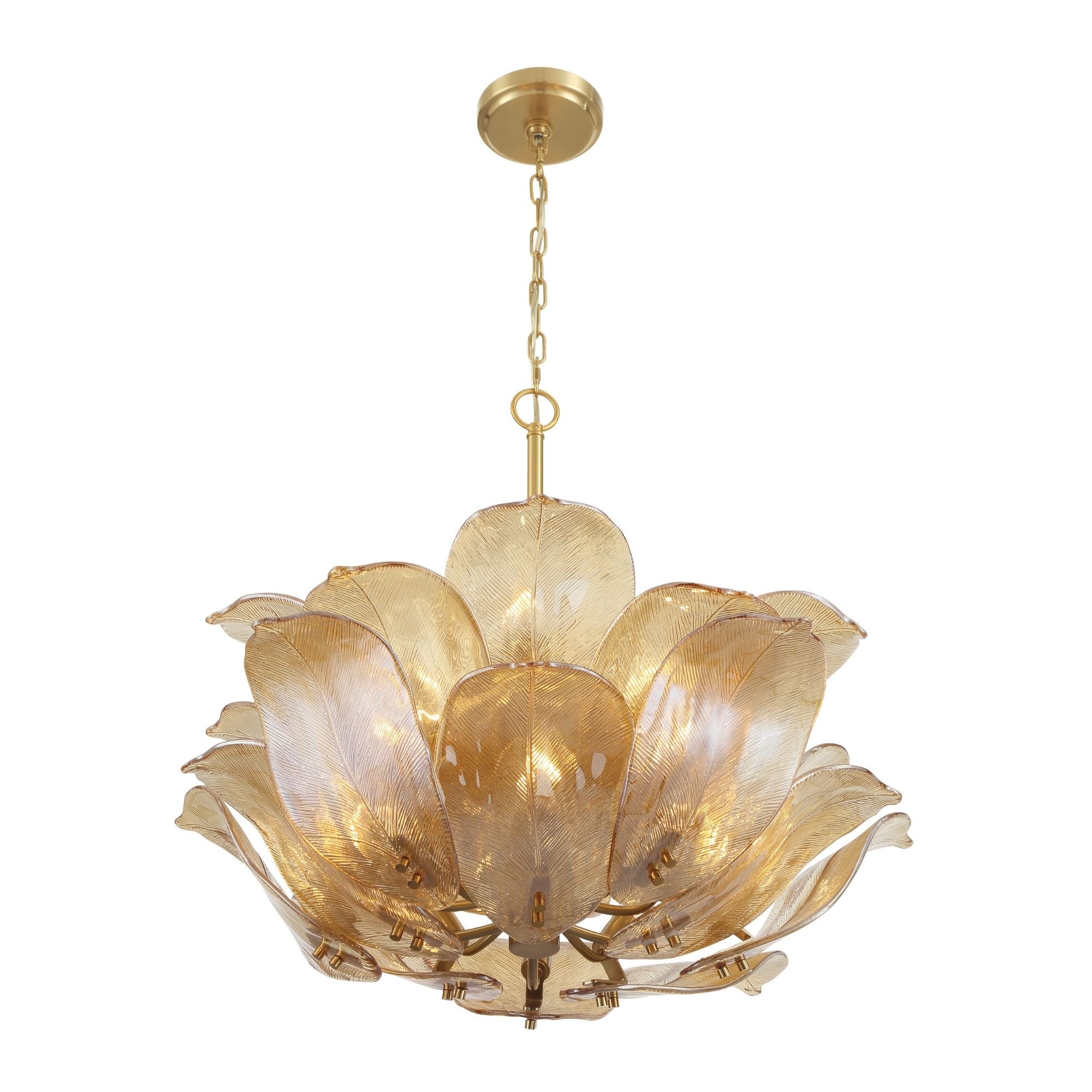 Metropolitan Orchid 28.5 in. 10-Light Pendant, Legacy Brass with Handmade Amber Glass