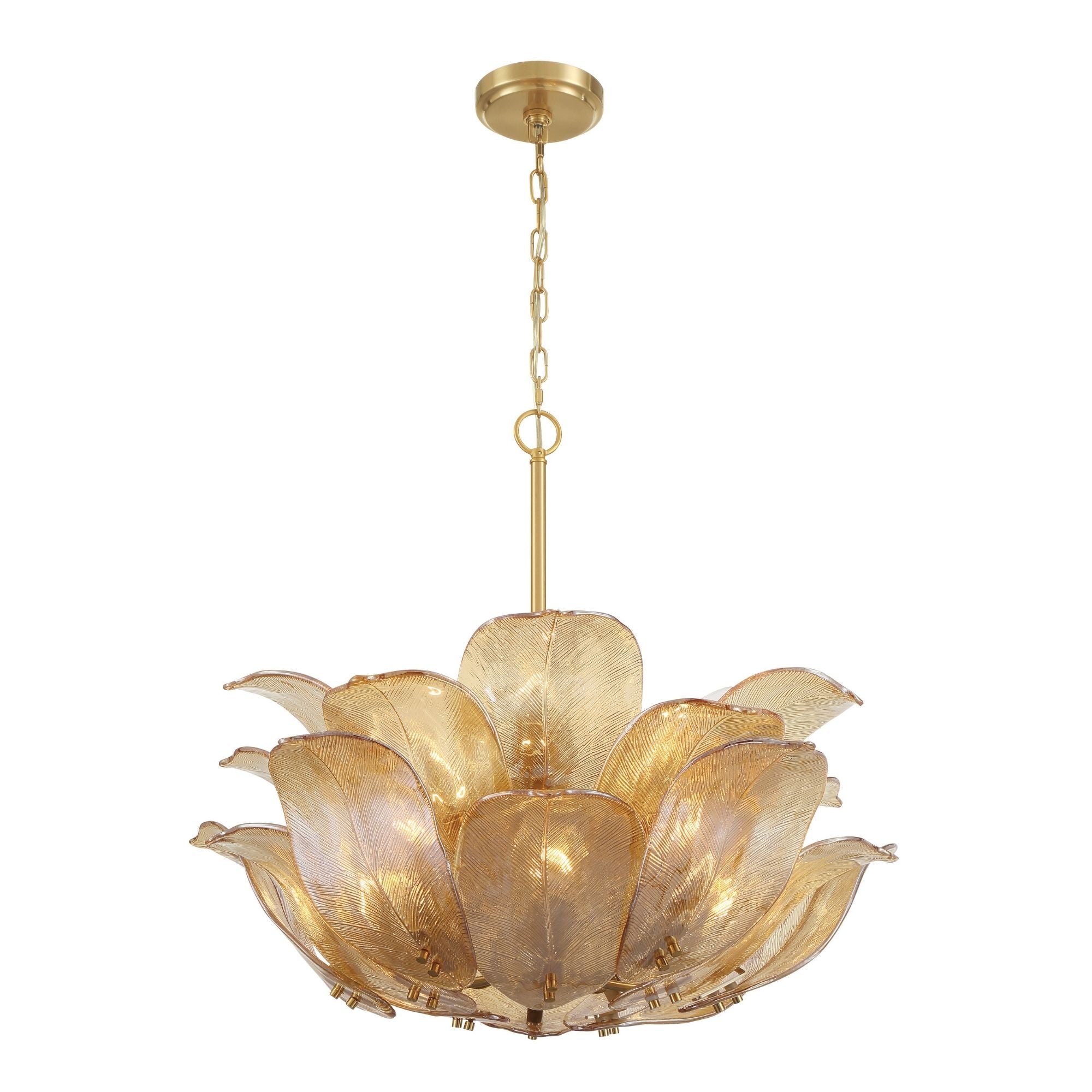 Metropolitan Orchid 28.5 in. 10-Light Pendant, Legacy Brass with Handmade Amber Glass