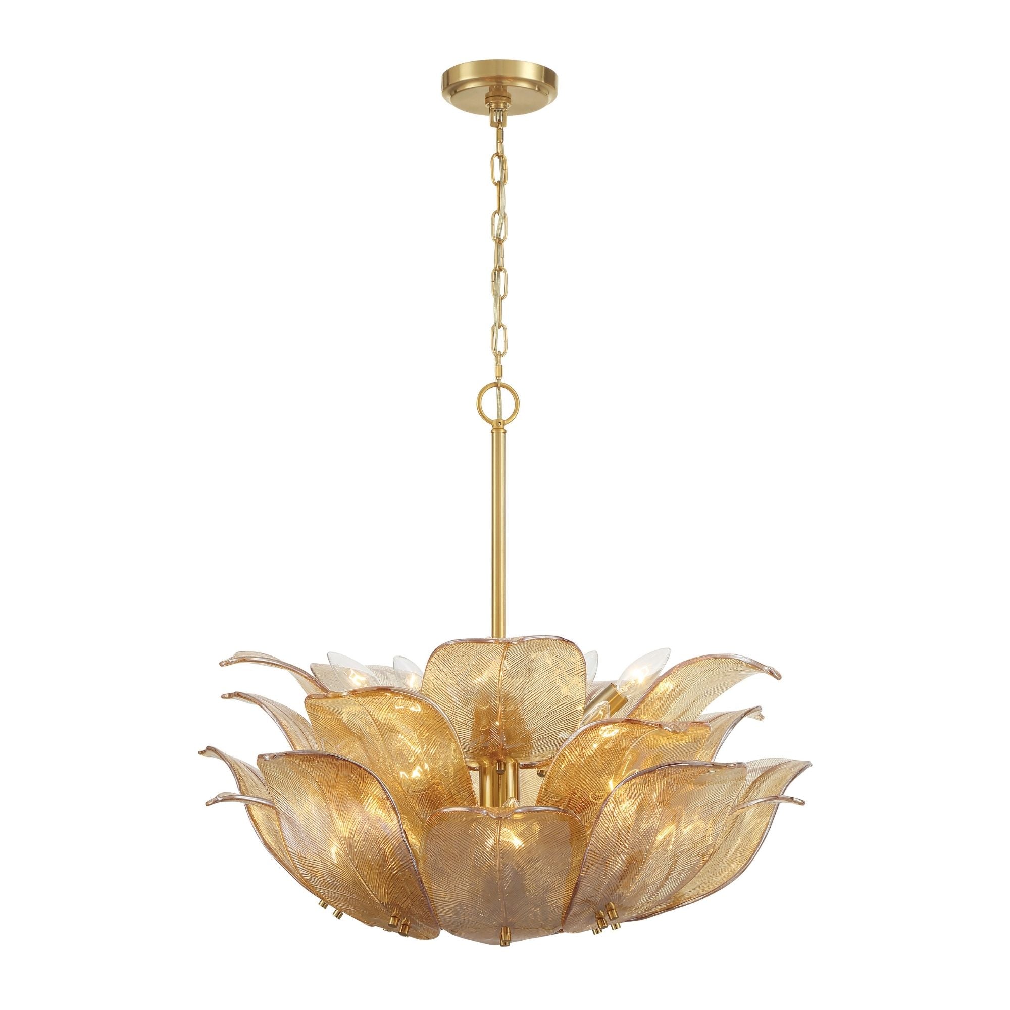 Metropolitan Orchid 28.5 in. 10-Light Pendant, Legacy Brass with Handmade Amber Glass