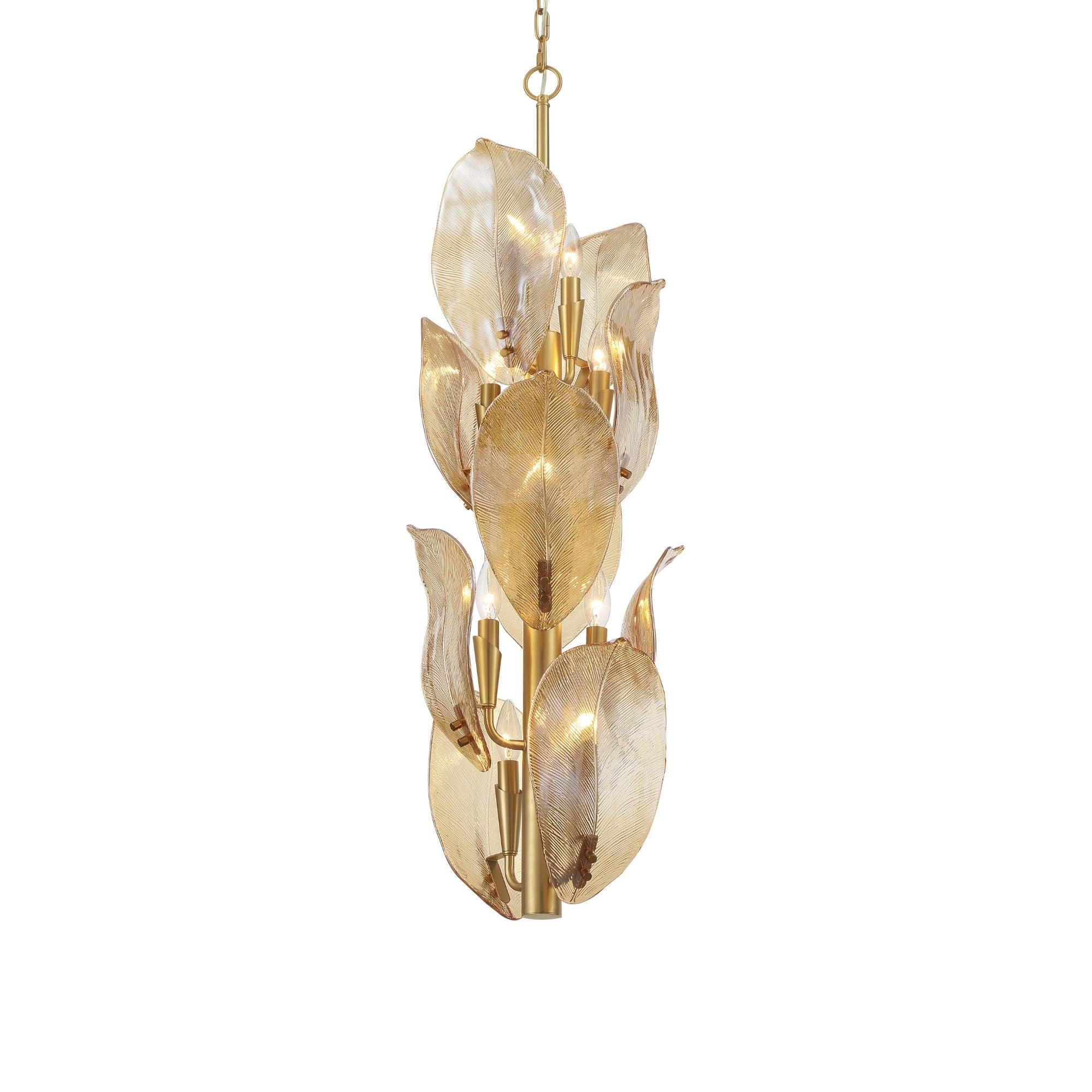 Metropolitan Orchid 35.5" 10-Light Pendant, Legacy Brass with Amber Handmade Glass