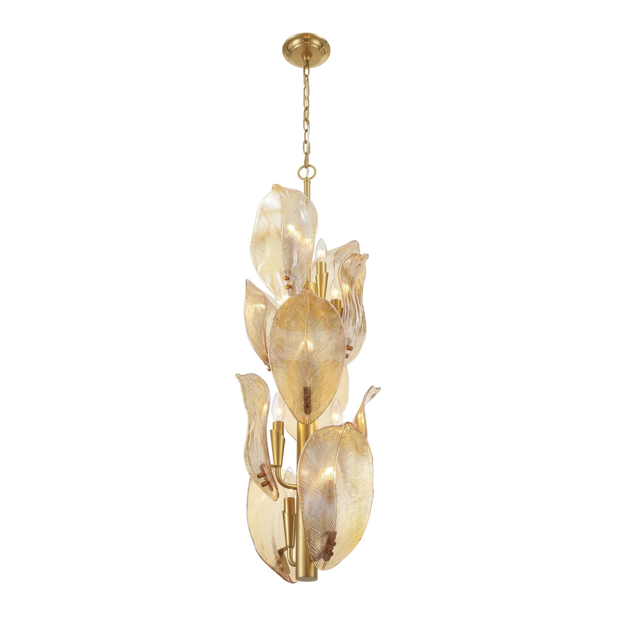 Metropolitan Orchid 35.5" 10-Light Pendant, Legacy Brass with Amber Handmade Glass