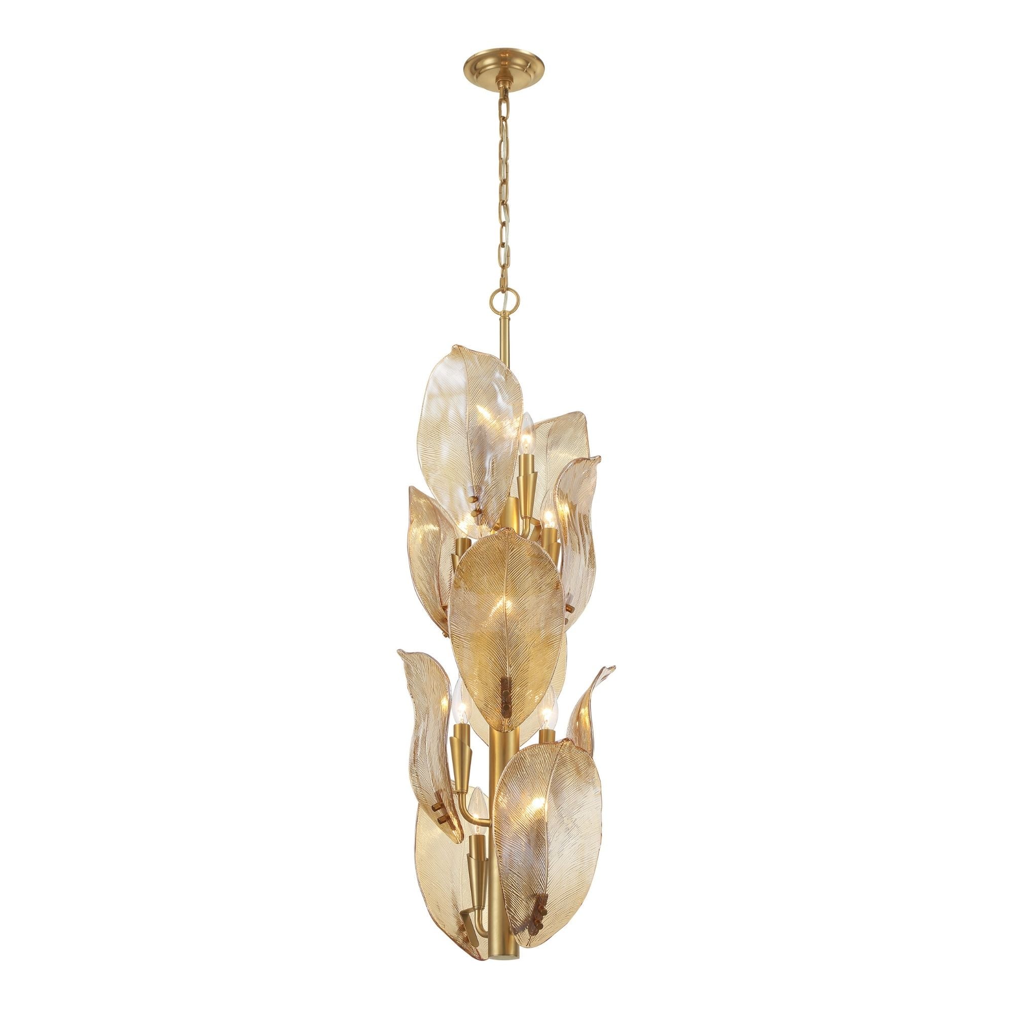 Metropolitan Orchid 35.5" 10-Light Pendant, Legacy Brass with Amber Handmade Glass