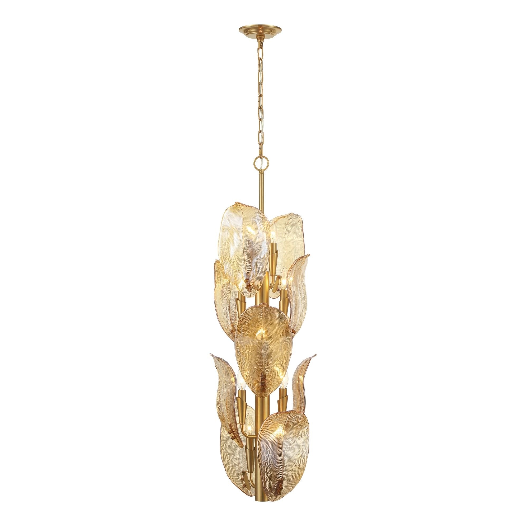 Metropolitan Orchid 35.5" 10-Light Pendant, Legacy Brass with Amber Handmade Glass