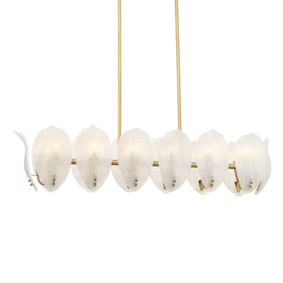 Metropolitan Orchid 48 in. 14-Light Island Pendant, Legacy Brass with Handmade Glass Shades