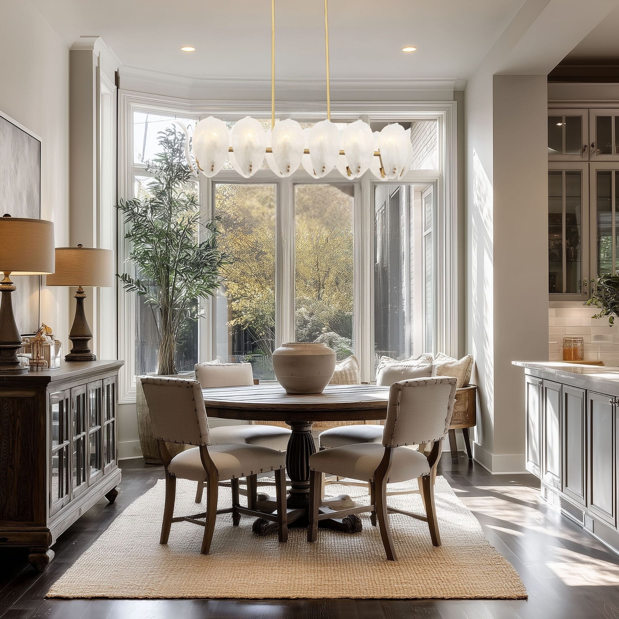 Metropolitan Orchid 48 in. 14-Light Island Pendant, Legacy Brass with Handmade Glass Shades