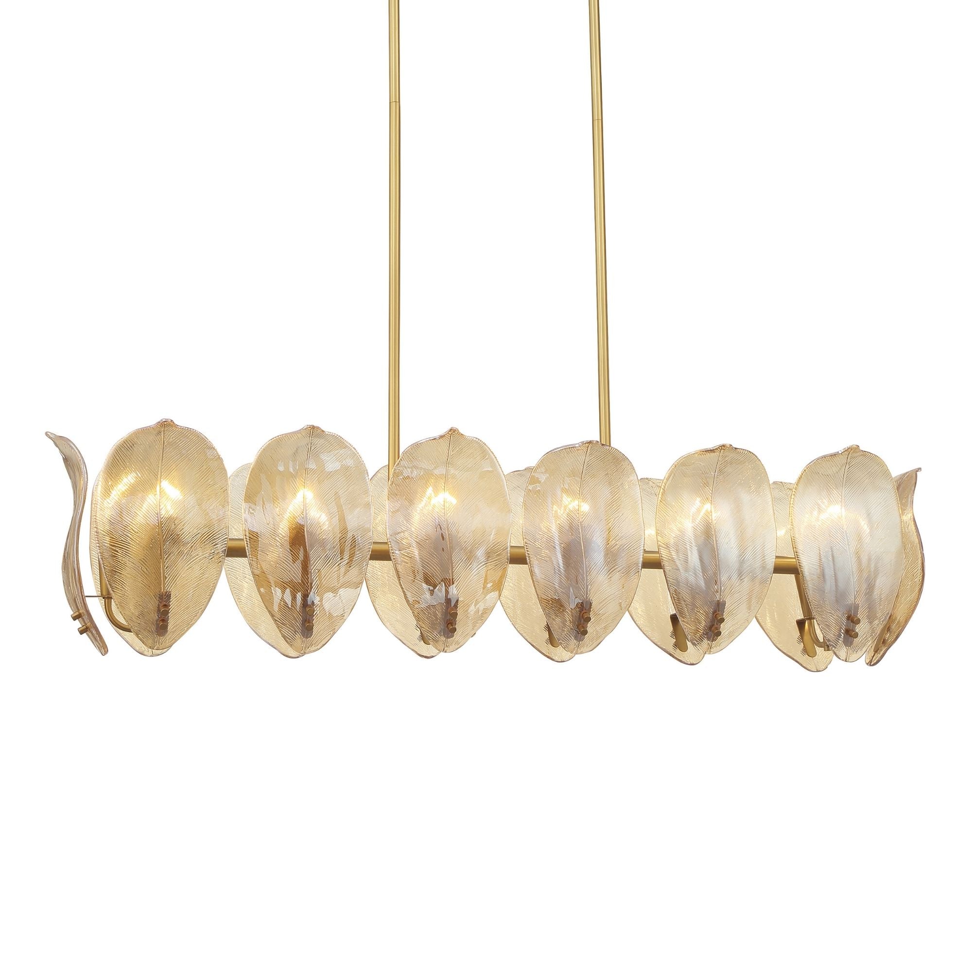 Metropolitan Orchid 48 in. 14-Light Island Pendant, Legacy Brass with Handmade Amber Glass