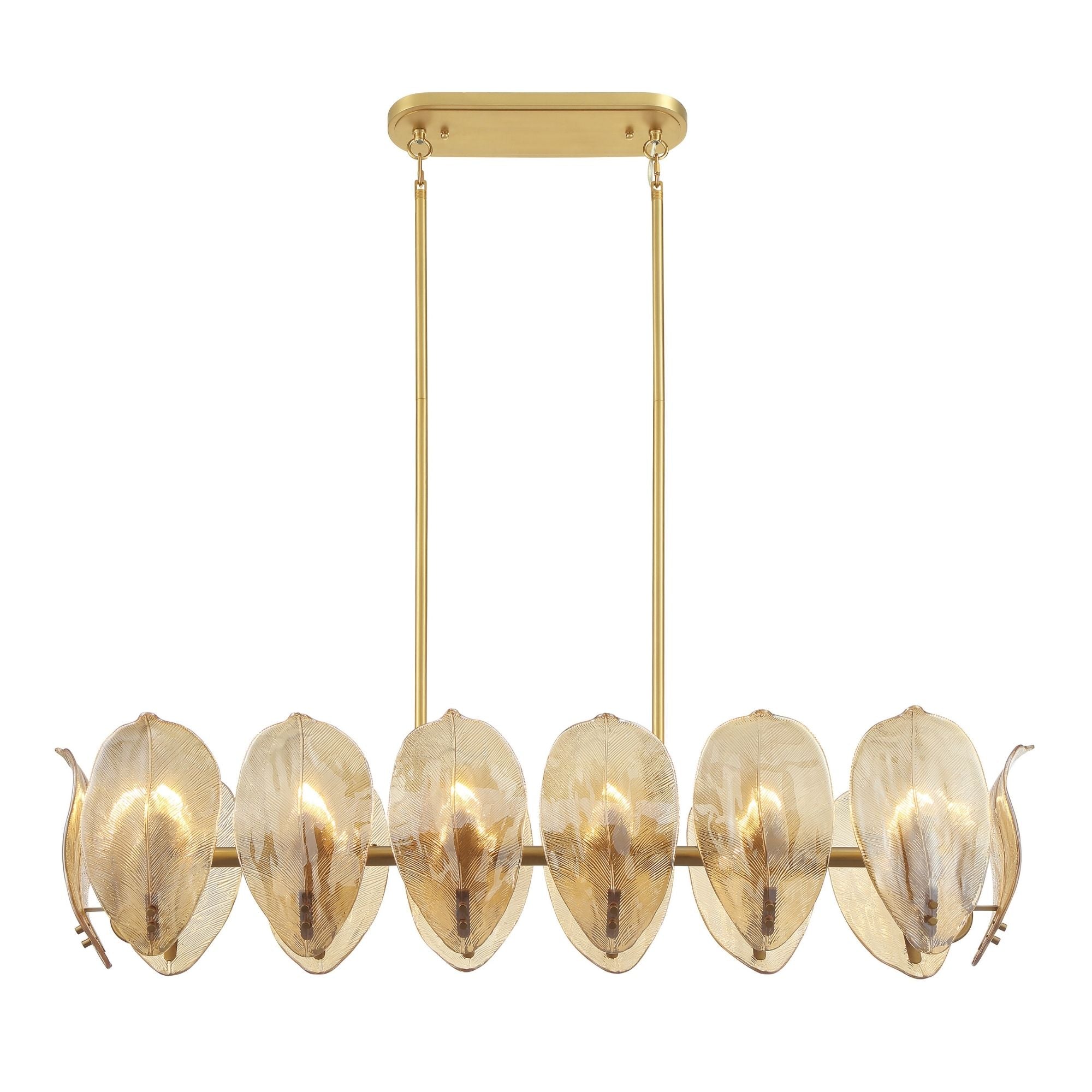 Metropolitan Orchid 48 in. 14-Light Island Pendant, Legacy Brass with Handmade Amber Glass