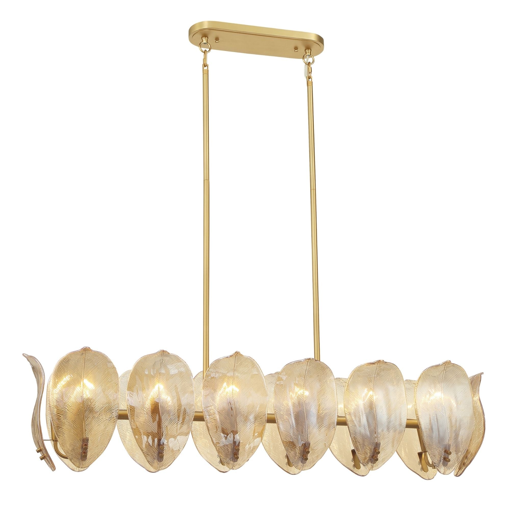 Metropolitan Orchid 48 in. 14-Light Island Pendant, Legacy Brass with Handmade Amber Glass