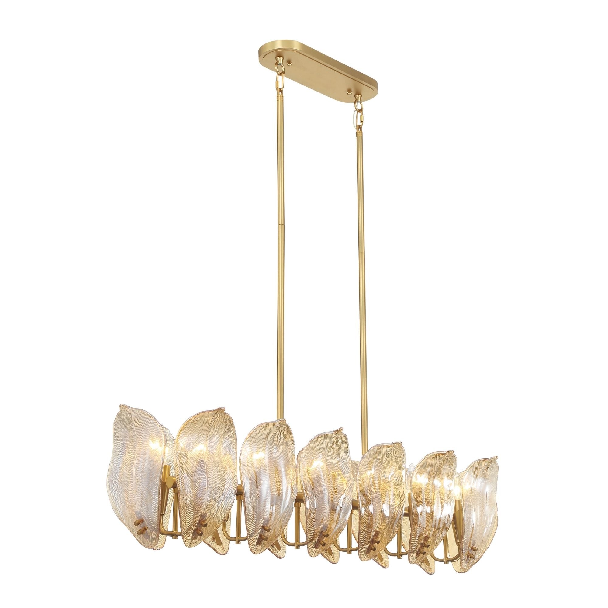 Metropolitan Orchid 48 in. 14-Light Island Pendant, Legacy Brass with Handmade Amber Glass