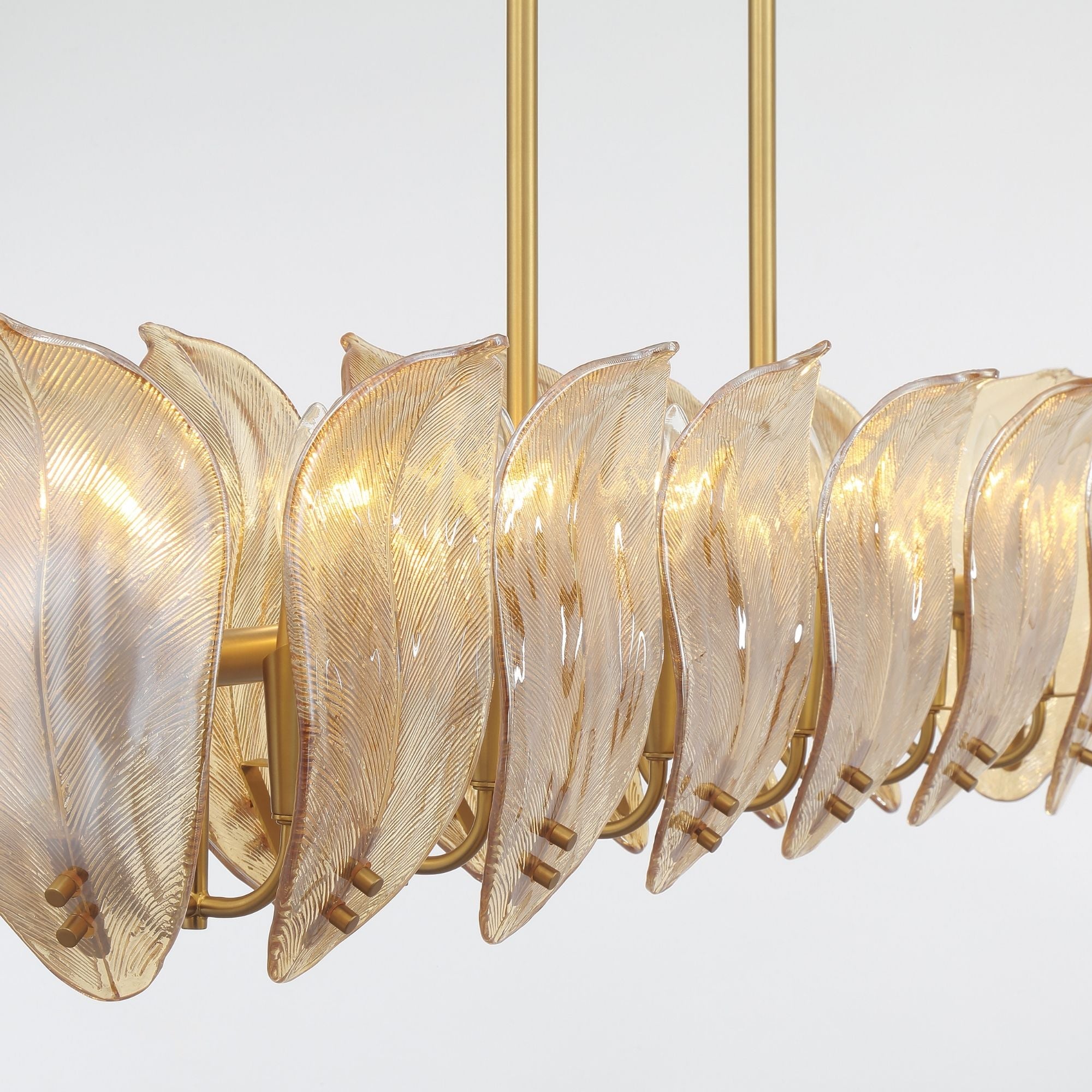 Metropolitan Orchid 48 in. 14-Light Island Pendant, Legacy Brass with Handmade Amber Glass