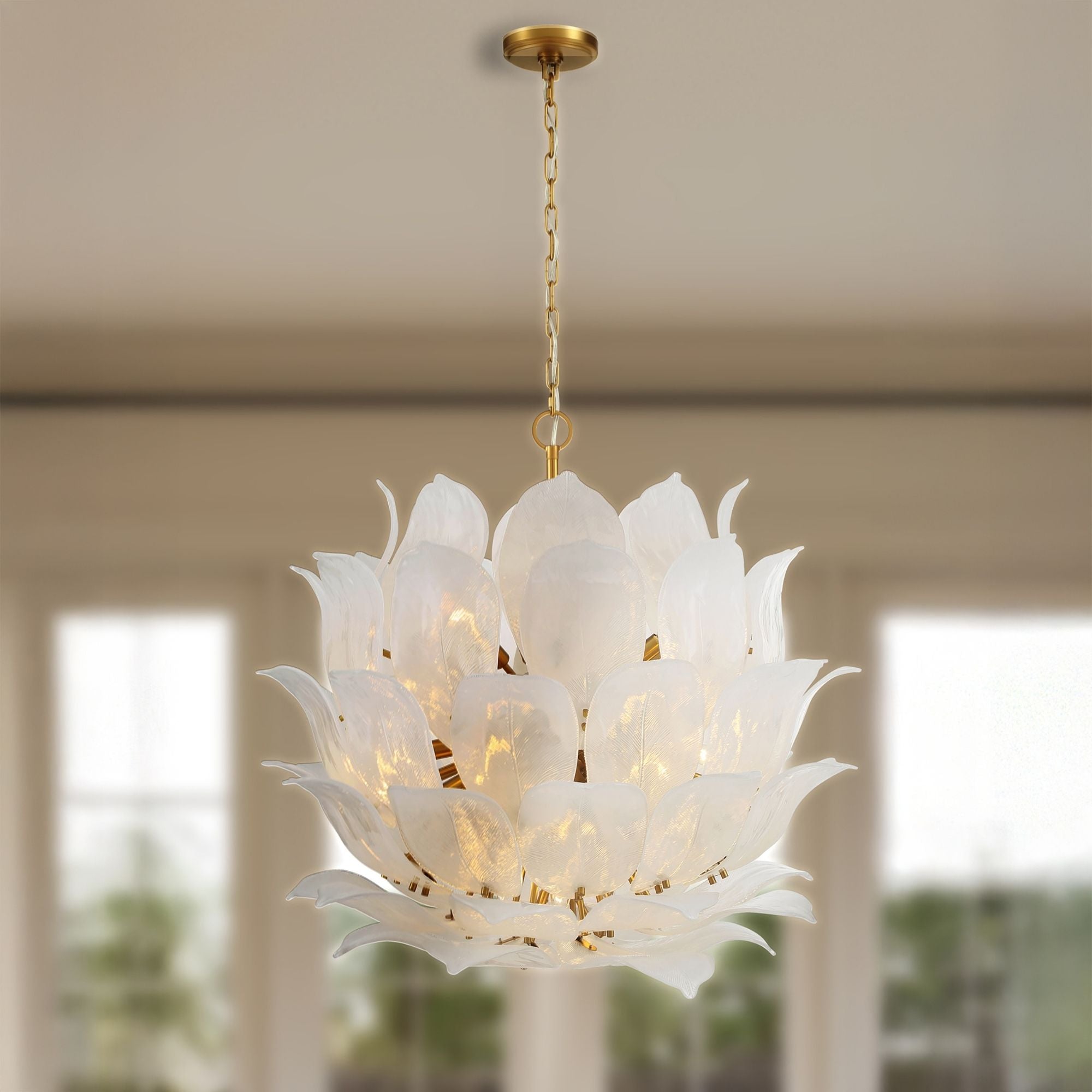 Metropolitan Orchid 36.5 in. 24-Light Pendant, Legacy Brass with Handmade Glass