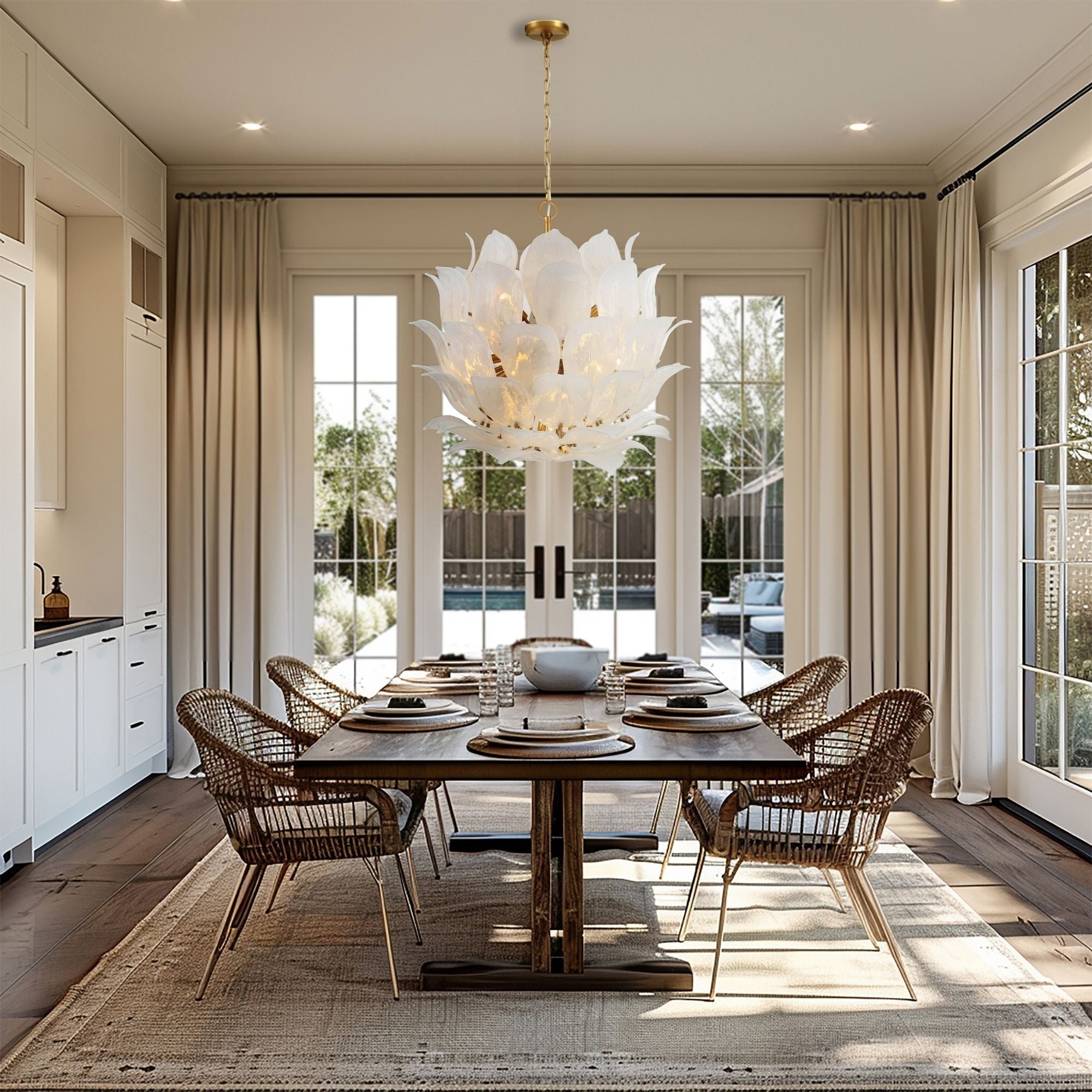 Metropolitan Orchid 36.5 in. 24-Light Pendant, Legacy Brass with Handmade Glass