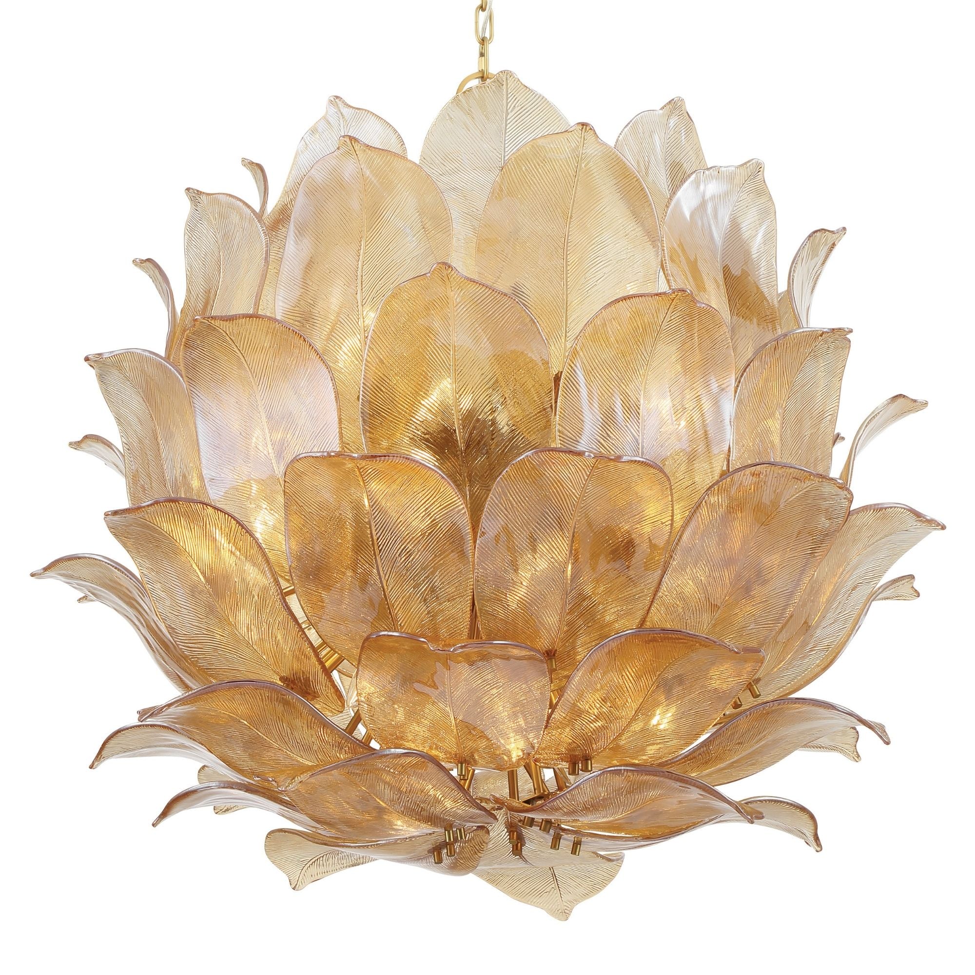 Metropolitan Orchid 35.5 in. 24-Light Pendant, Legacy Brass with Handmade Amber Glass