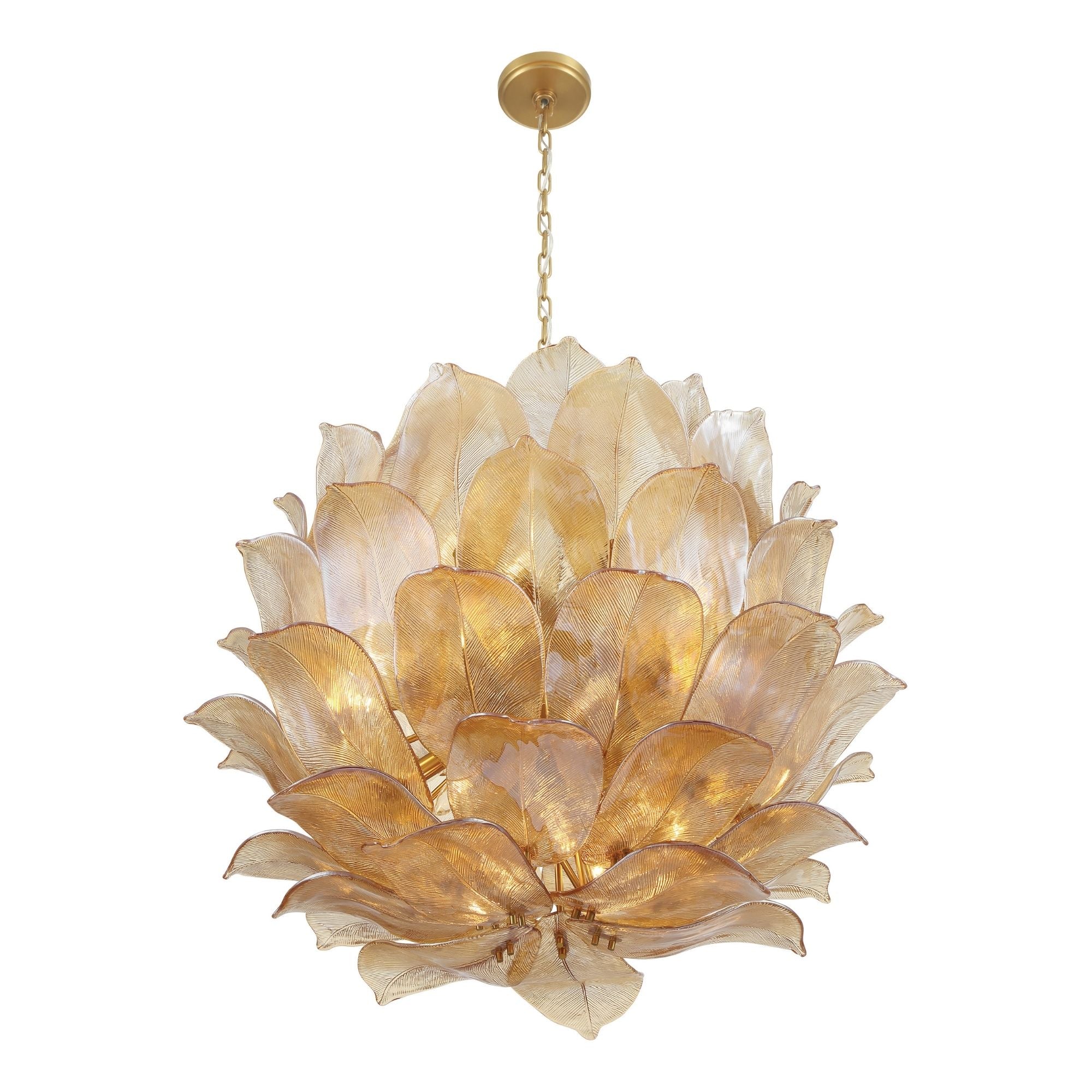 Metropolitan Orchid 35.5 in. 24-Light Pendant, Legacy Brass with Handmade Amber Glass