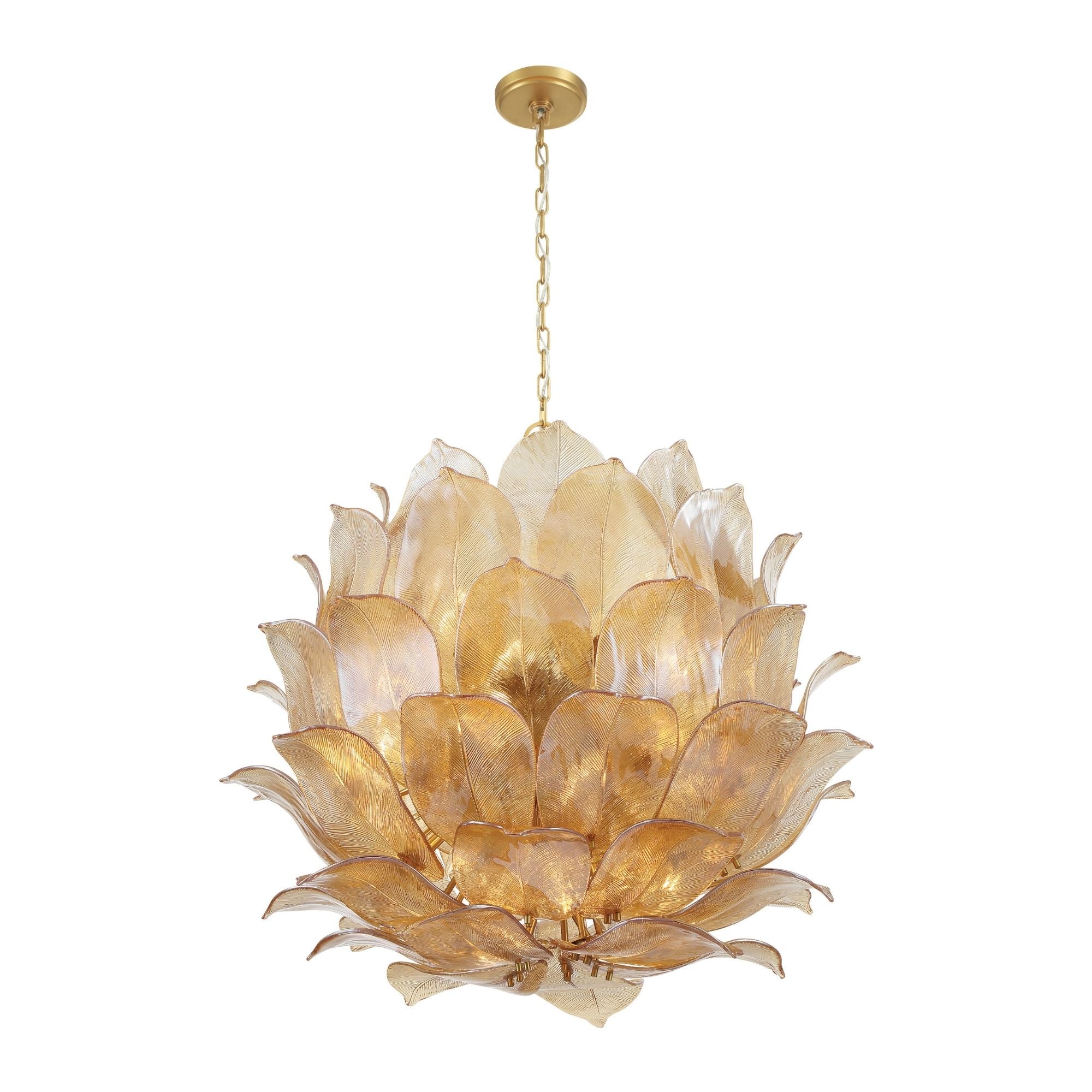 Metropolitan Orchid 35.5 in. 24-Light Pendant, Legacy Brass with Handmade Amber Glass