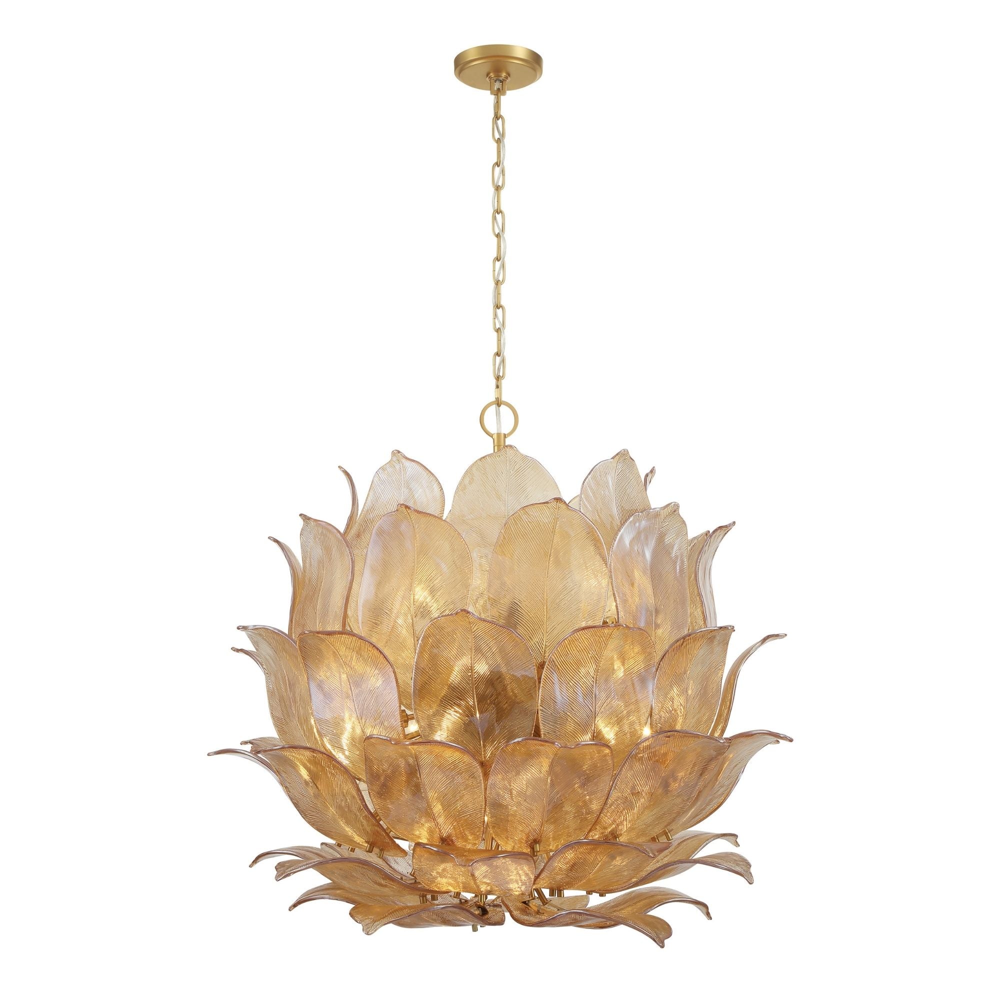 Metropolitan Orchid 35.5 in. 24-Light Pendant, Legacy Brass with Handmade Amber Glass