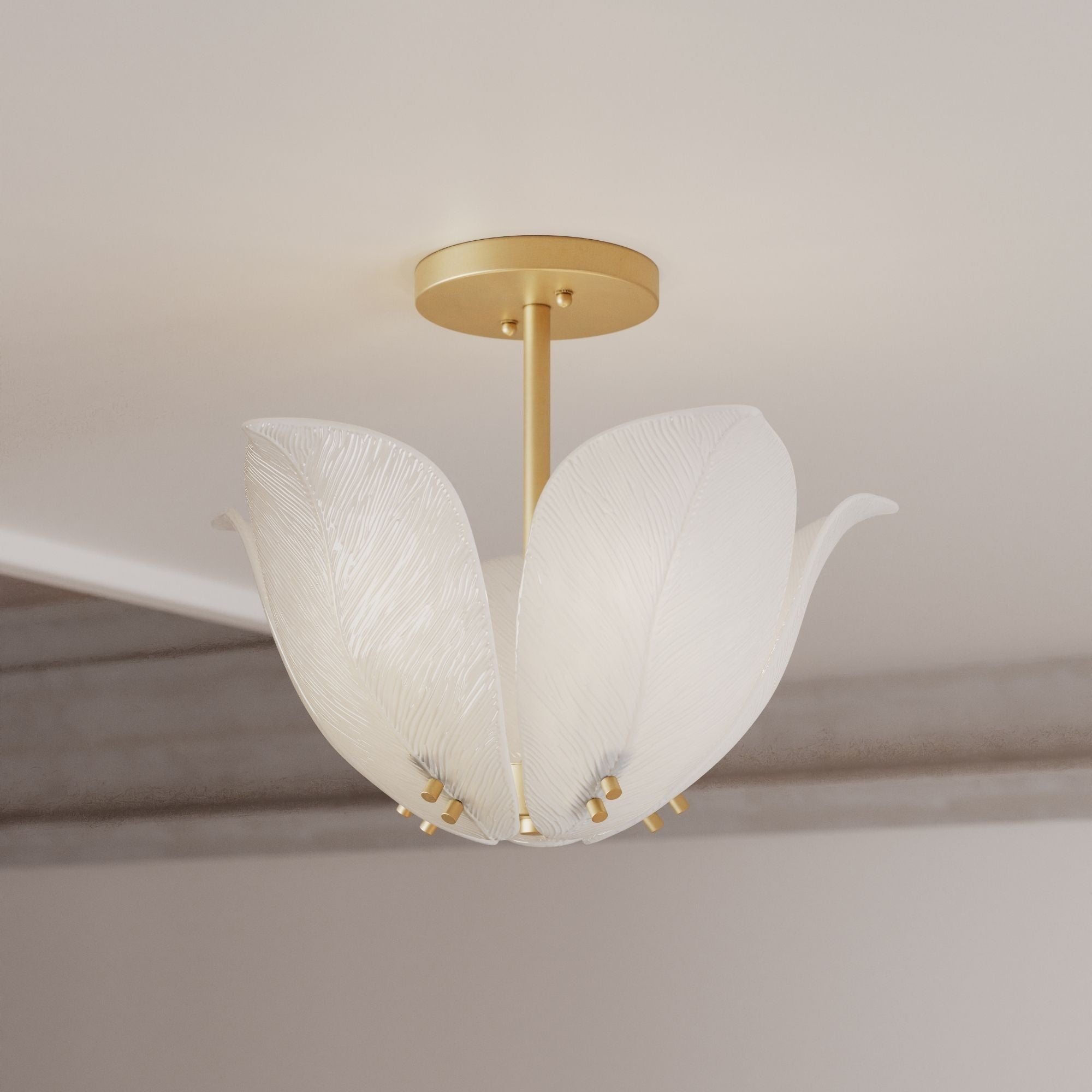 Metropolitan Orchid 18 in. 5-Light Semi-Flush Mount, Legacy Brass with White  Glass Bowl