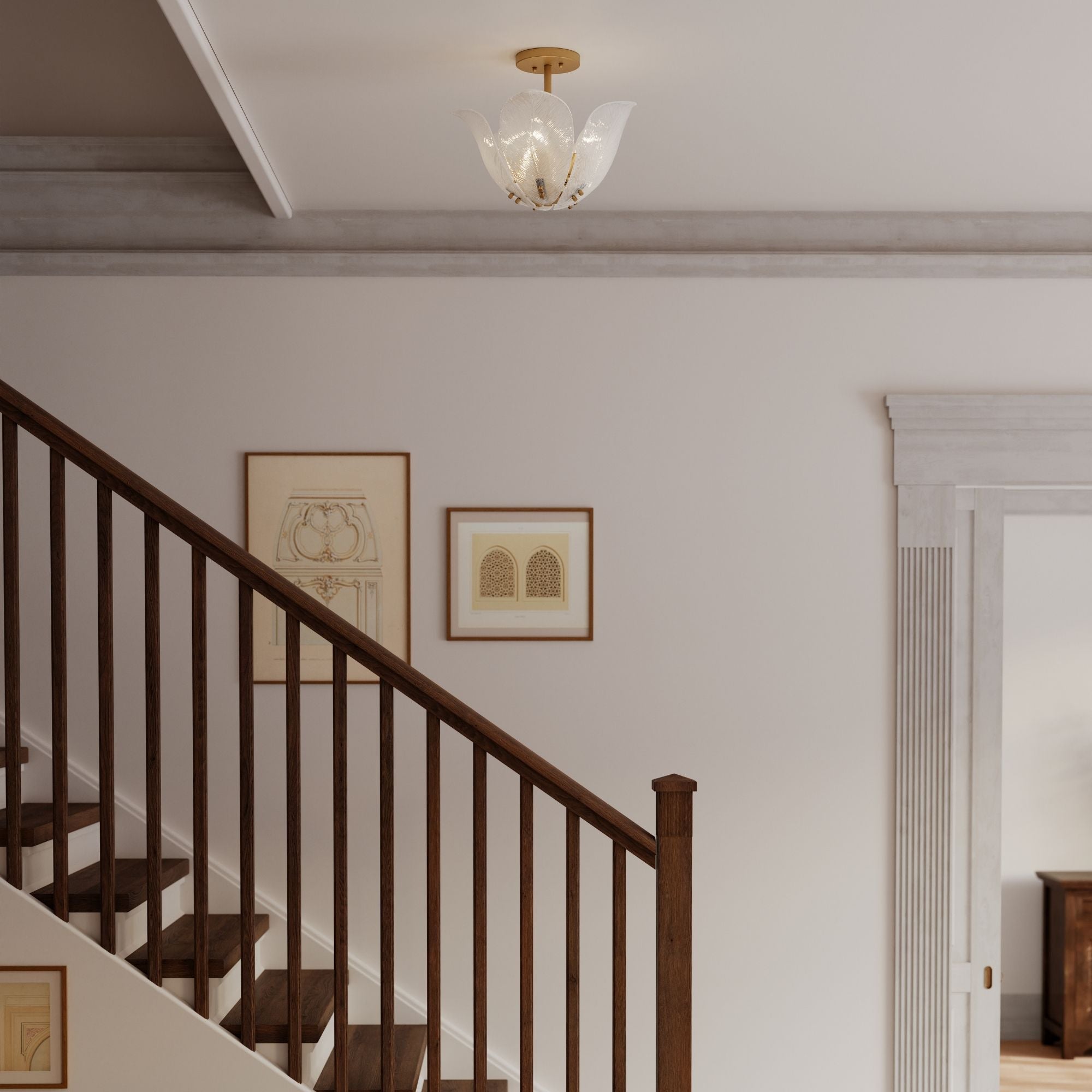 Metropolitan Orchid 18 in. 5-Light Semi-Flush Mount, Legacy Brass with White  Glass Bowl