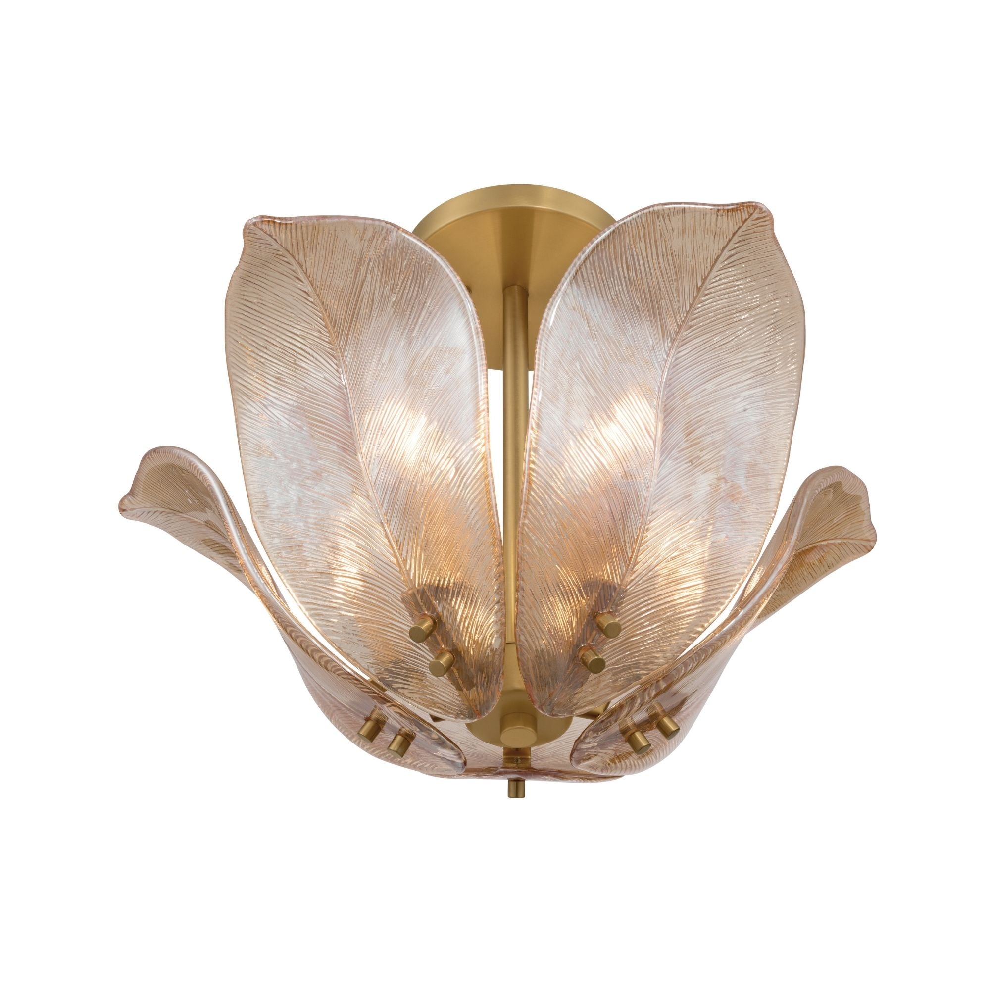 Metropolitan Orchid 18 in. 5-Light Semi-Flush Mount, Legacy Brass with Amber Glass Bowl