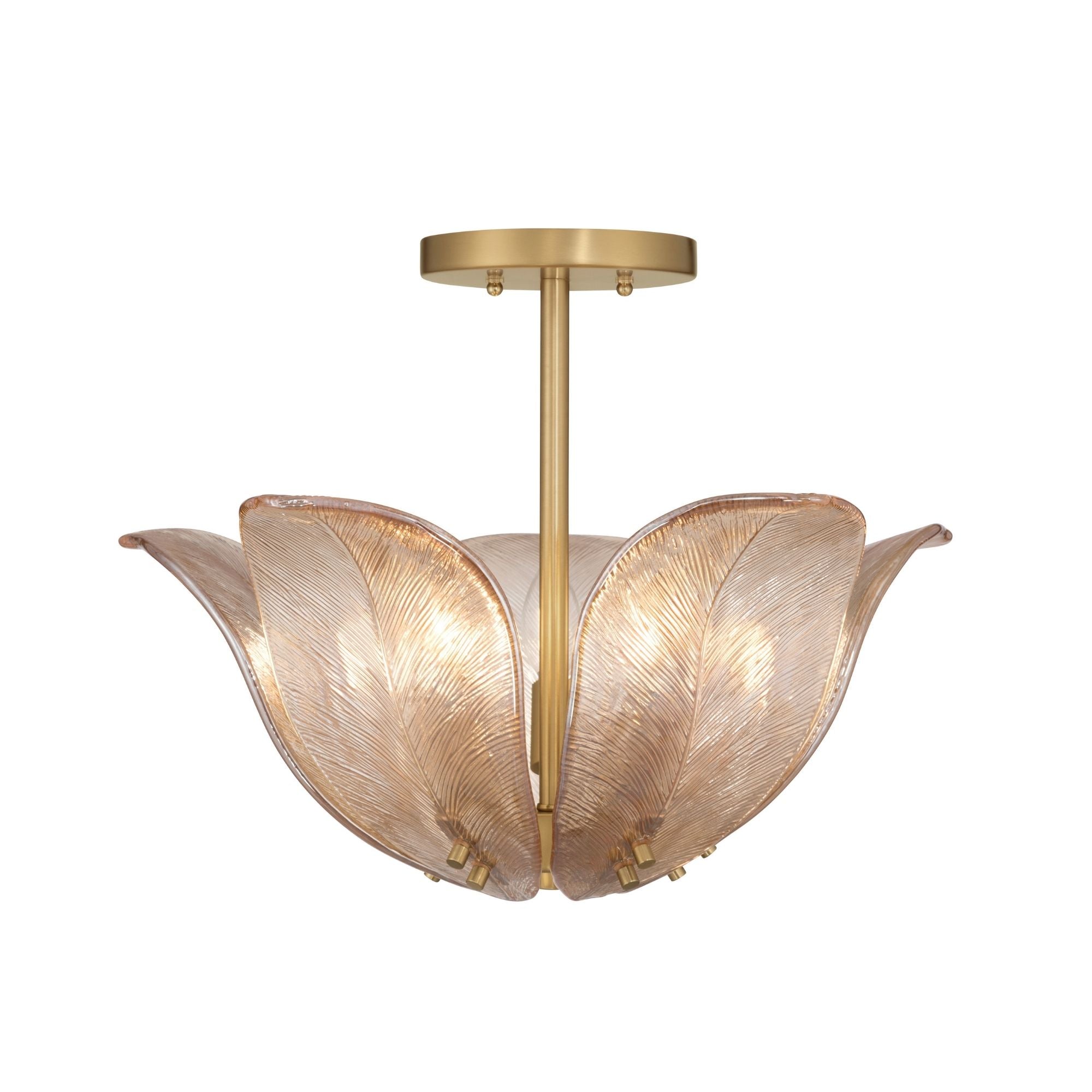 Metropolitan Orchid 18 in. 5-Light Semi-Flush Mount, Legacy Brass with Amber Glass Bowl