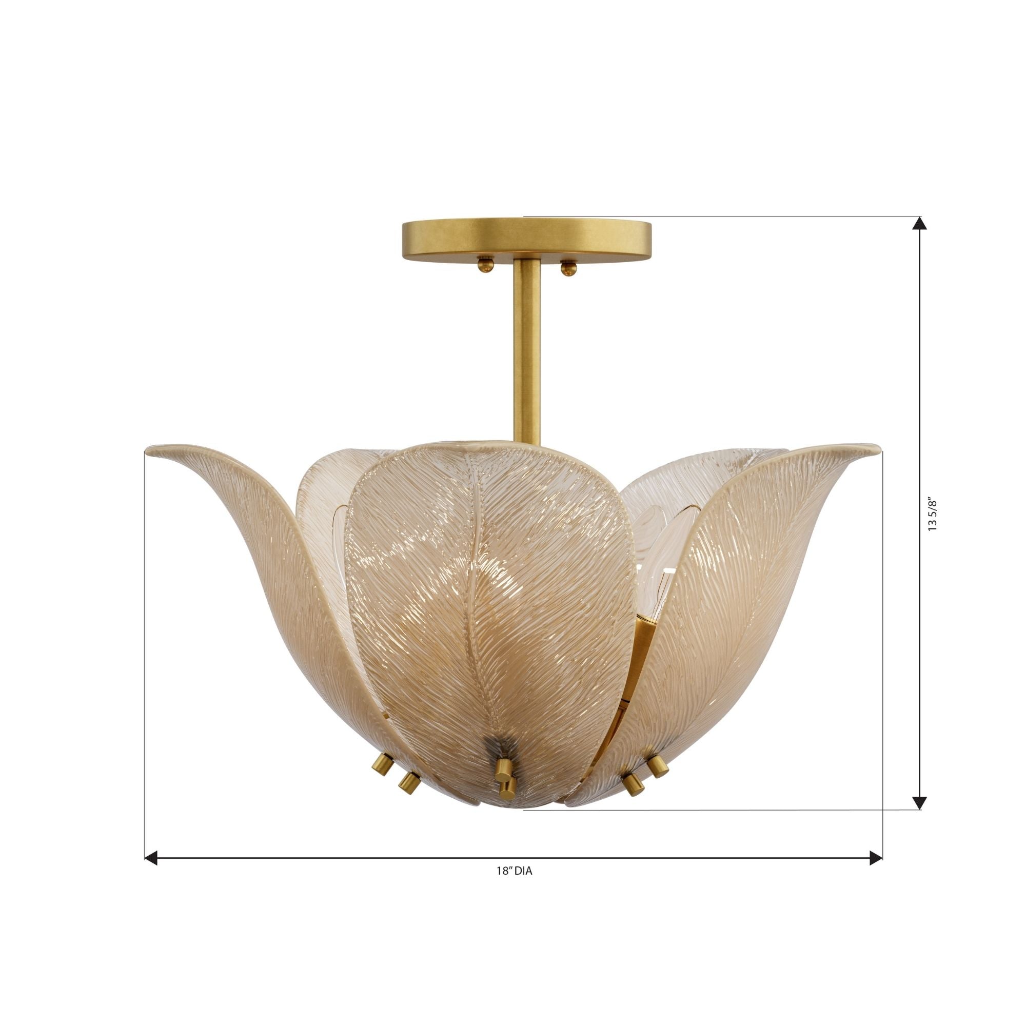 Metropolitan Orchid 18 in. 5-Light Semi-Flush Mount, Legacy Brass with Amber Glass Bowl